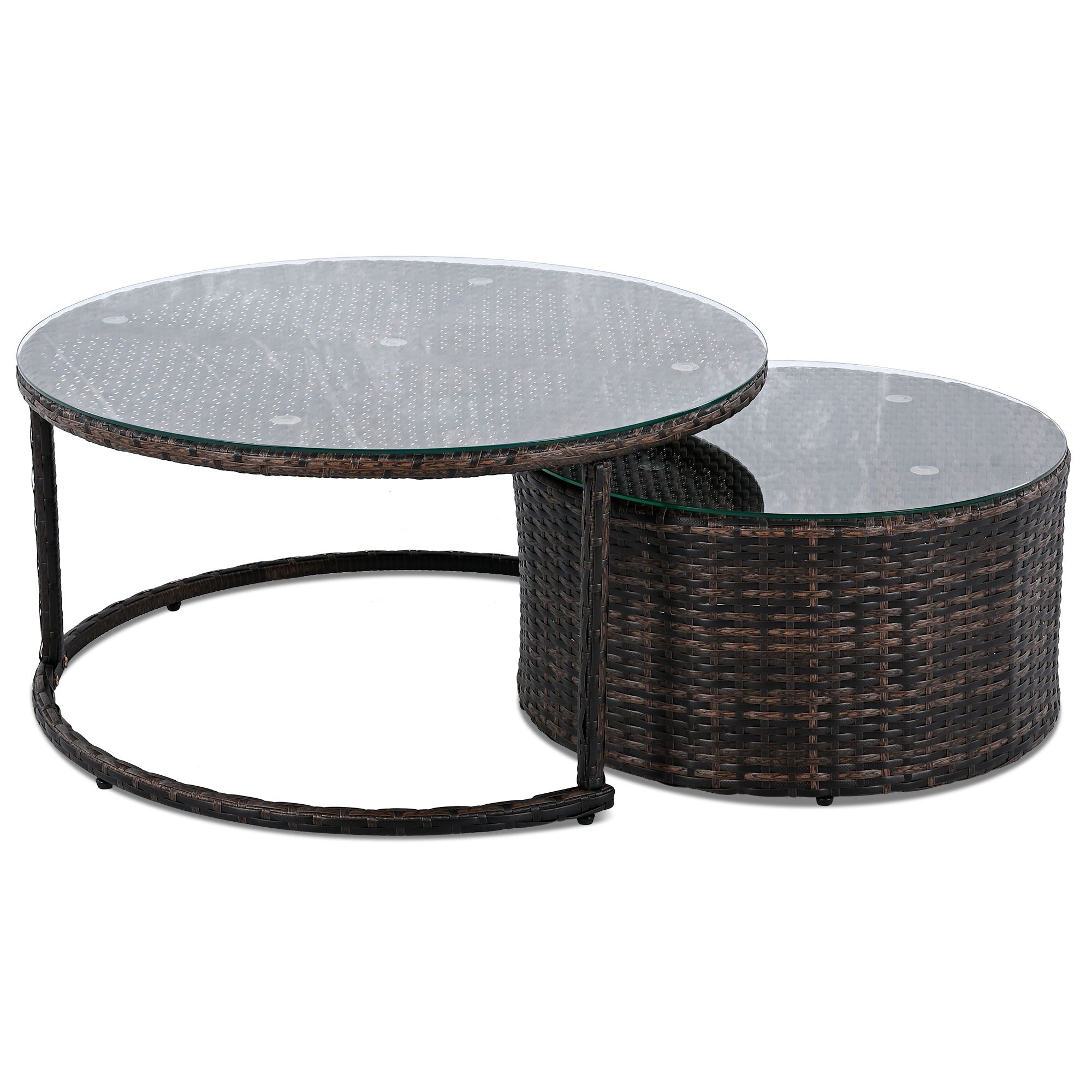 9 Pieces Outdoor Half-Moon Patio Sofa Set, Round Sofa Set, Modern Style Sofa - Brown / Beige