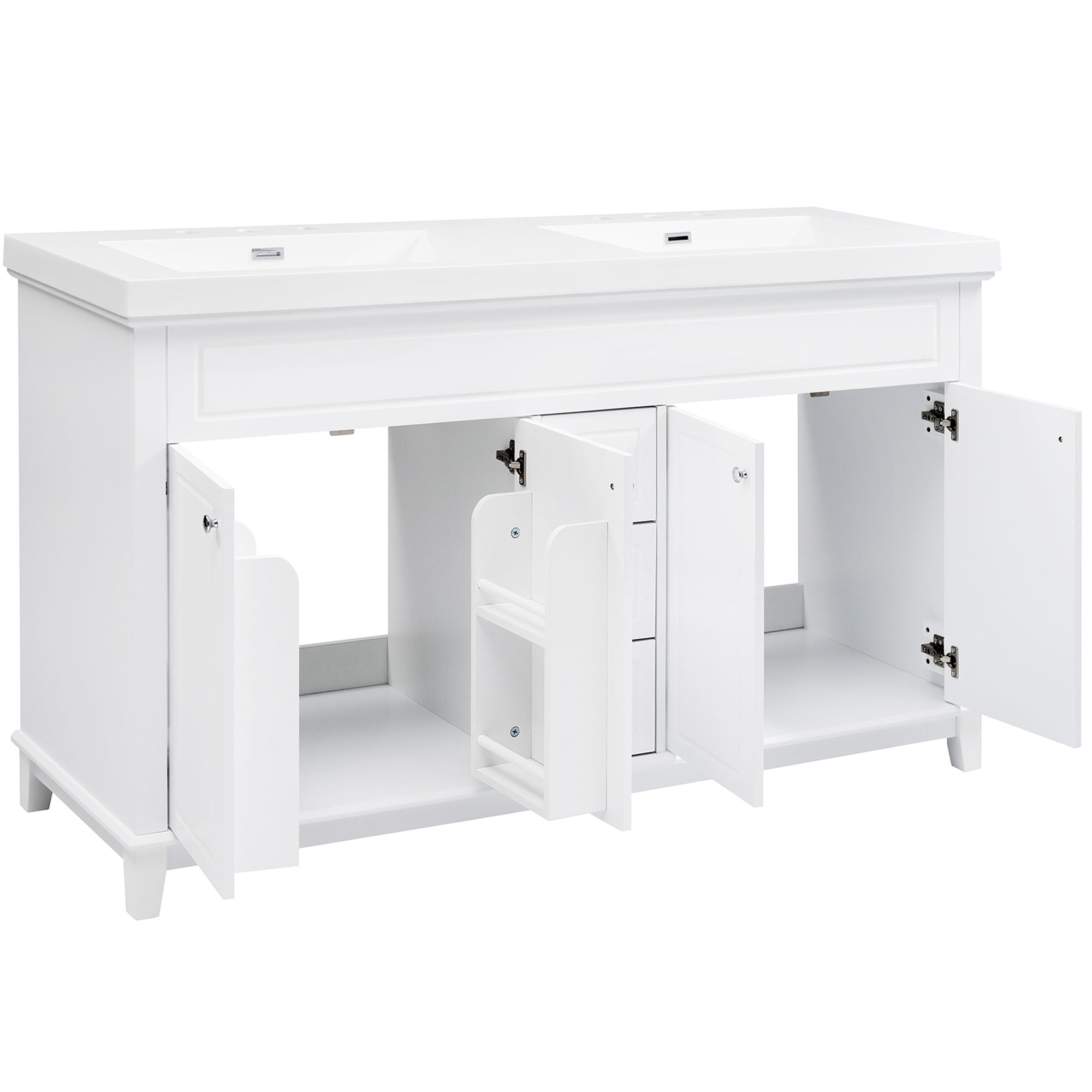Bathroom Vanity With Double Sinks, 3 Drawers & 4 Doors, Soft Close, All Open Back Design - White