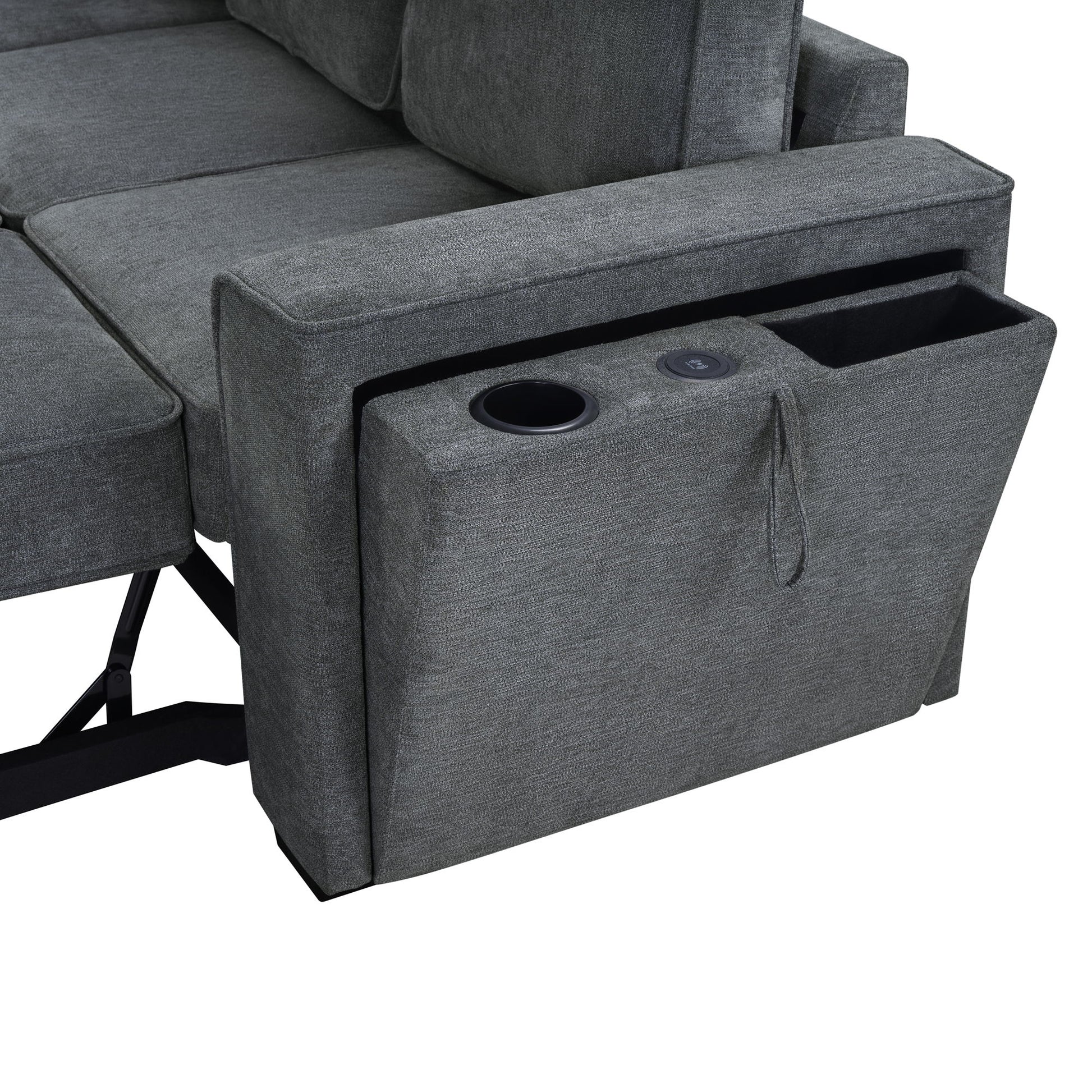 Convertible Sectional L-Shaped Sofa With Dual Pull-Out Sleepers, Flip-Top Table, USB Ports, Cup Holder & Storage - Best Buy Furniture