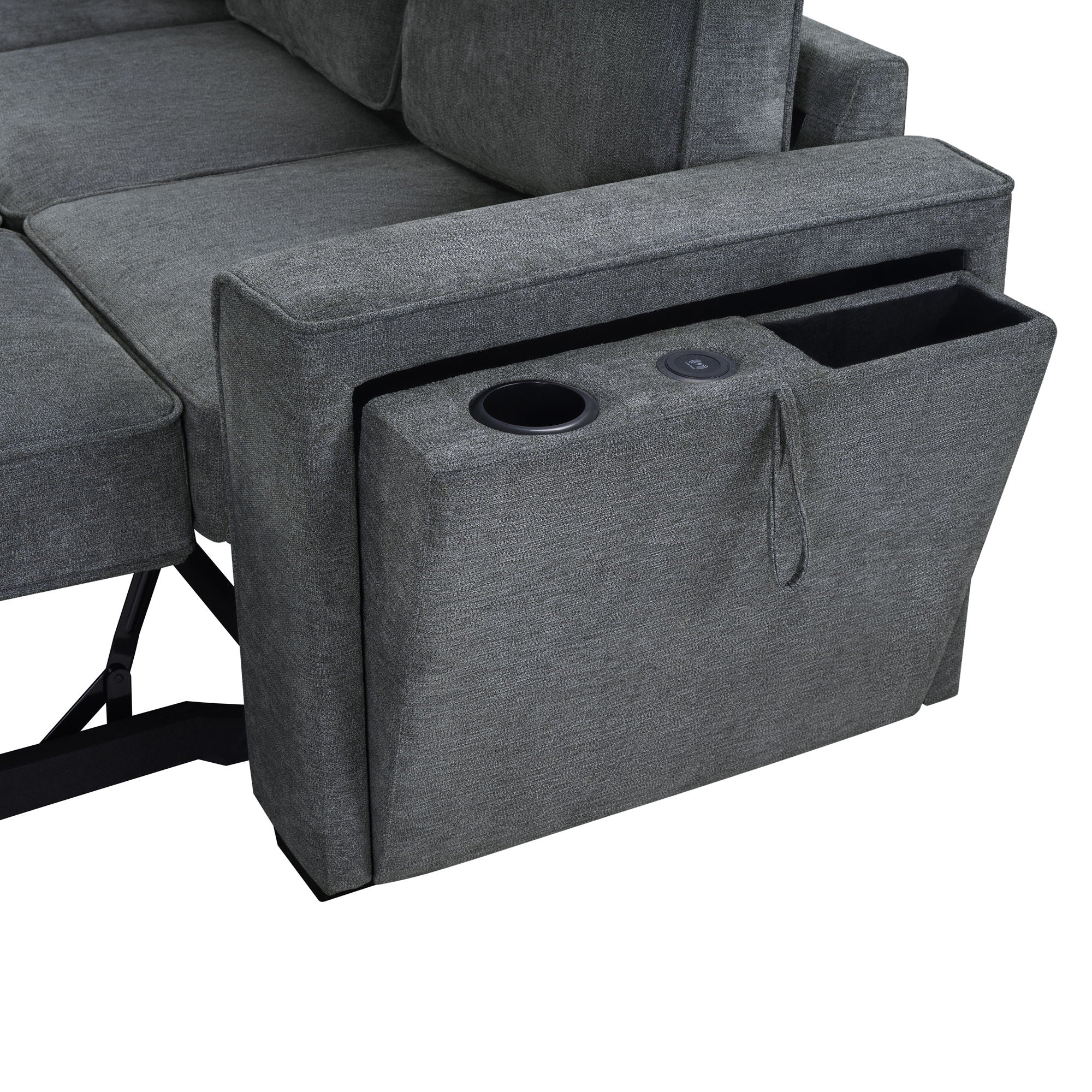 Convertible Sectional L-Shaped Sofa With Dual Pull-Out Sleepers, Flip-Top Table, USB Ports, Cup Holder & Storage - Best Buy Furniture