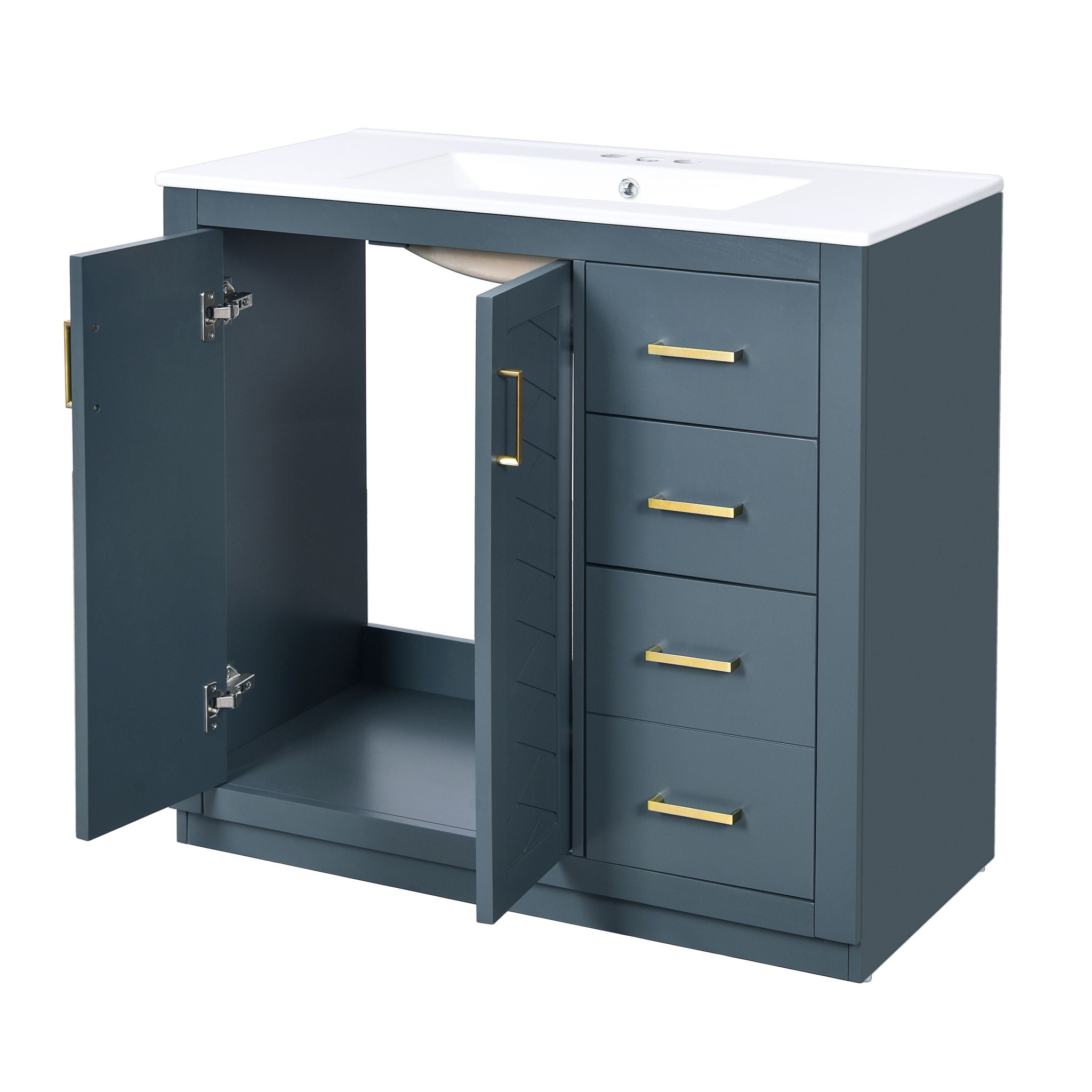 Modern Bathroom Vanity With Ceramic Sink, Freestanding Set With Drawers And Soft-Closing Doors