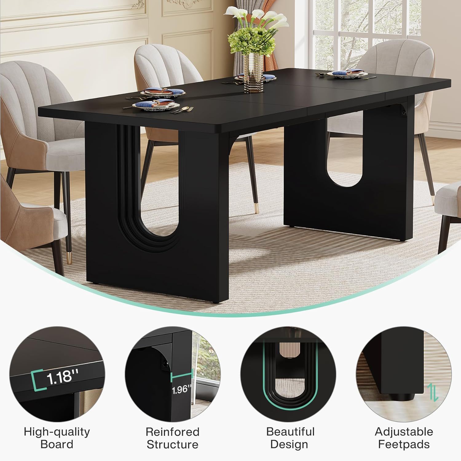 Rectangular Dining Table For 6 - 8 People With Pedestal Base