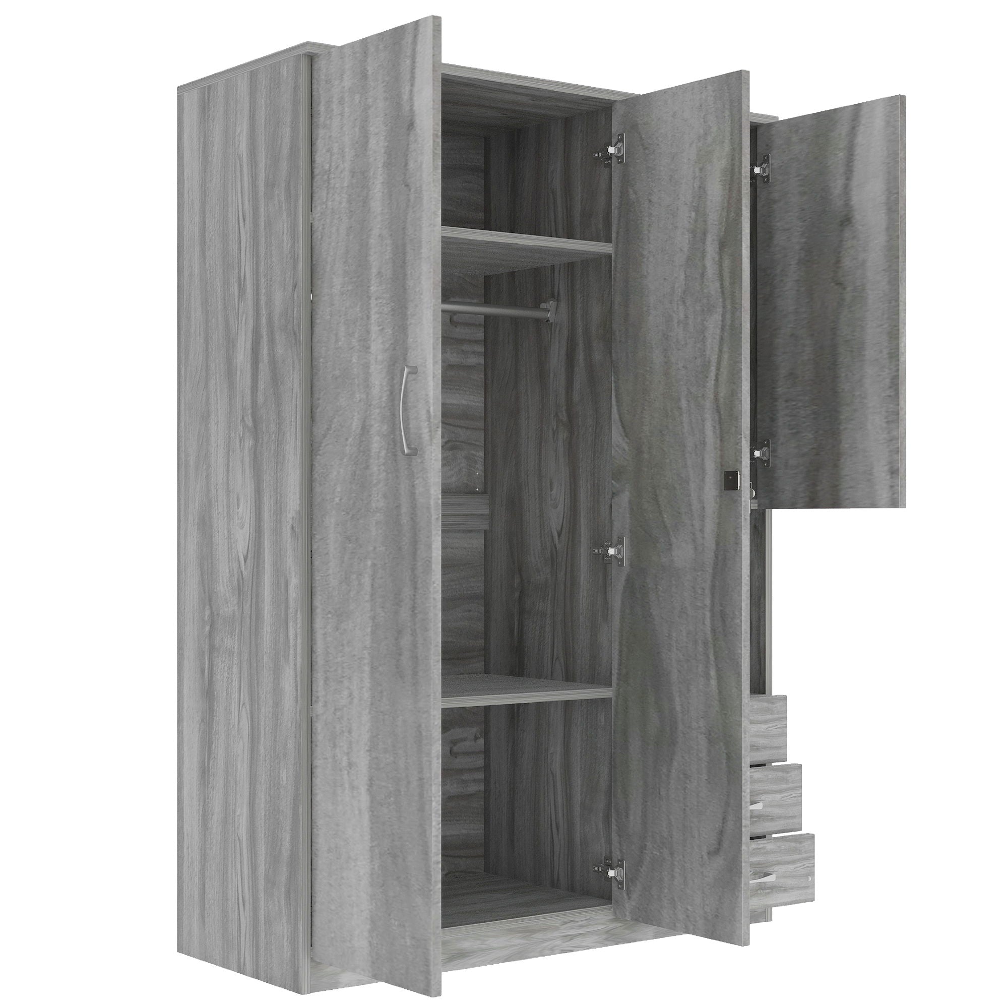 2 Doors Wardrobe Storage For Bedroom With Shelves And 3 Drawers