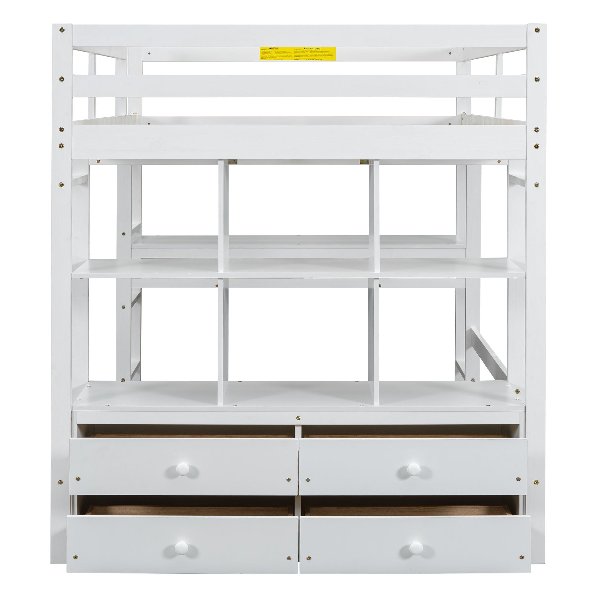 Full Size Loft Bed With Built In Desk, 2 Drawers, Storage Shelves - White