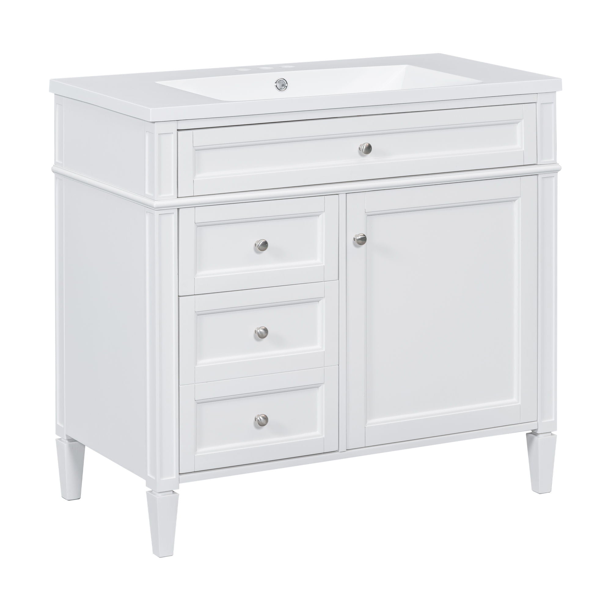 Bathroom Vanity With Top Sink, 2 Drawers And Tip Out Drawer, Rectangular Design