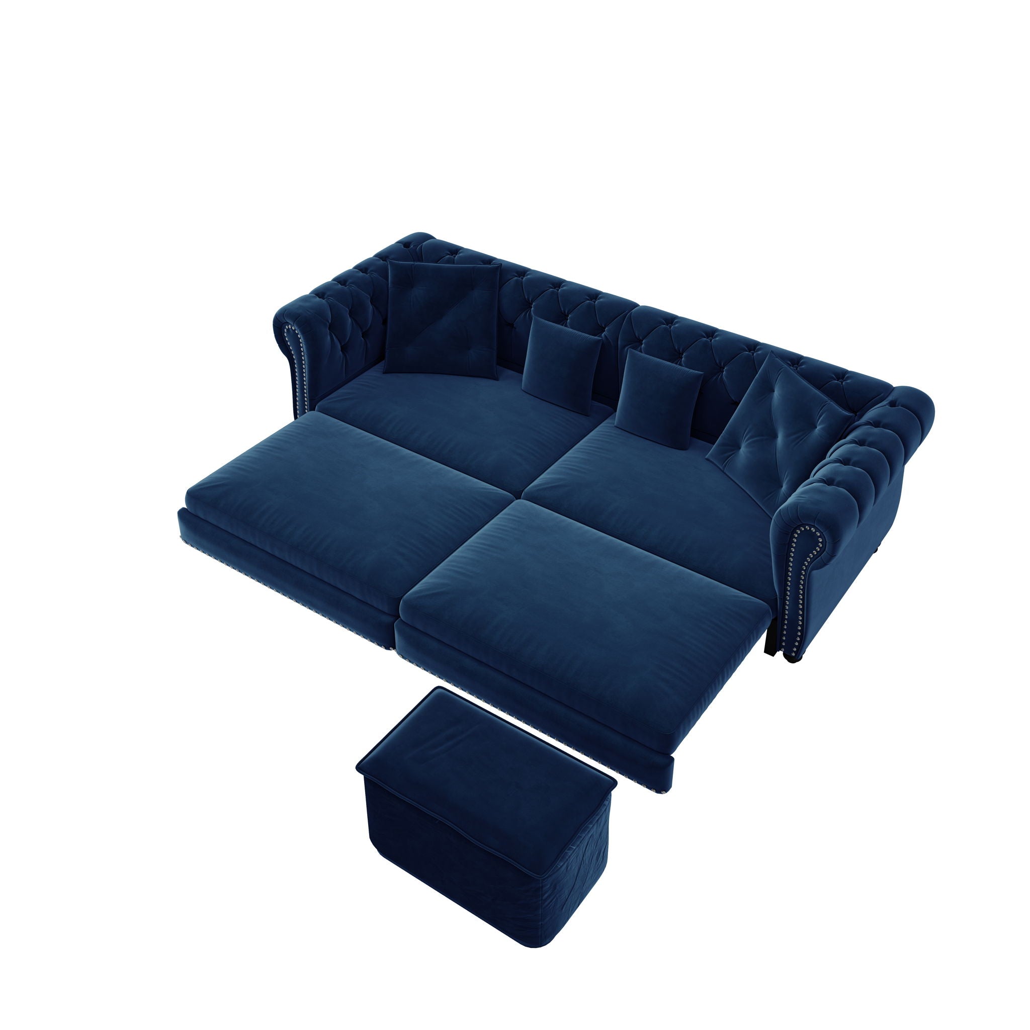 3 In 1 Pull Out Sofa Bed, Convertible Sleeper Sofa Bed, 3 Seater Sofa With Movable Ottoman - Blue