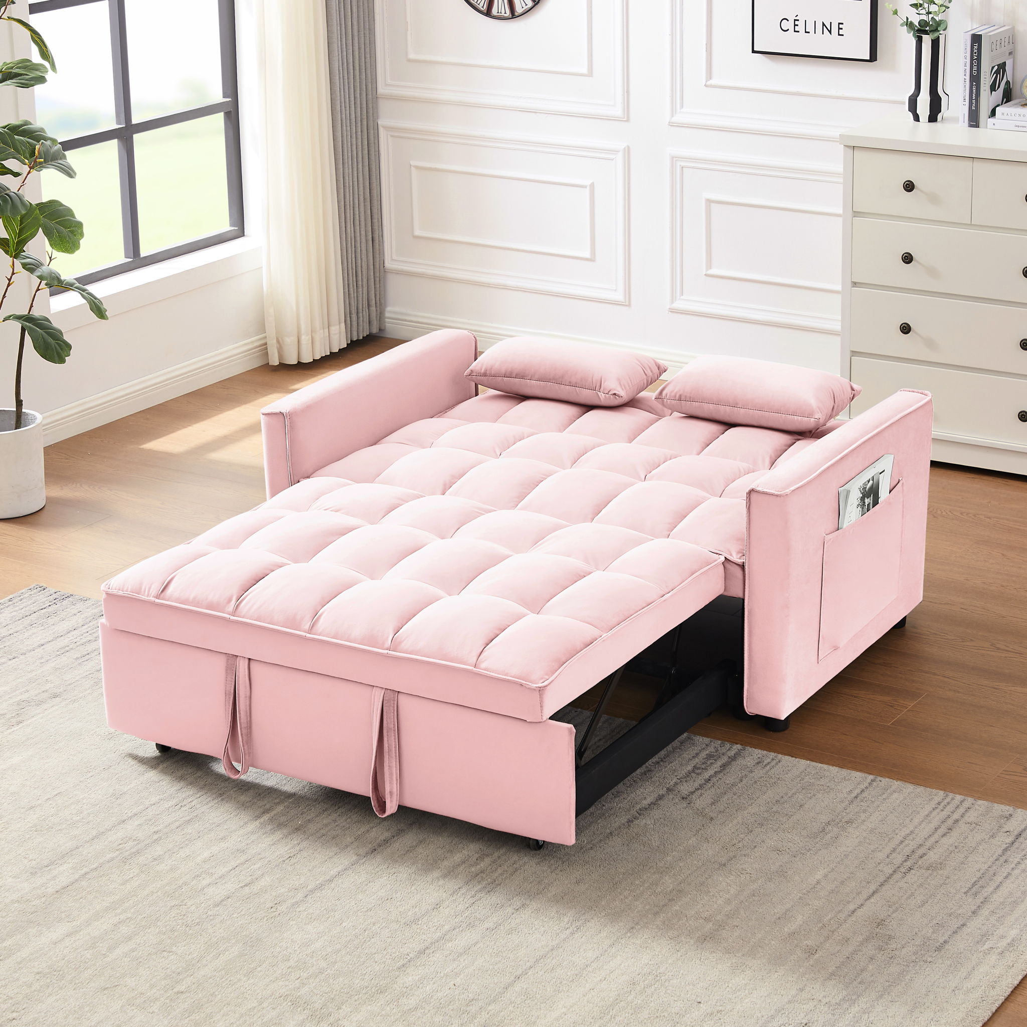 Modern Convertible Loveseat Futon Sofa With Pullout Bed, Reclining Backrest