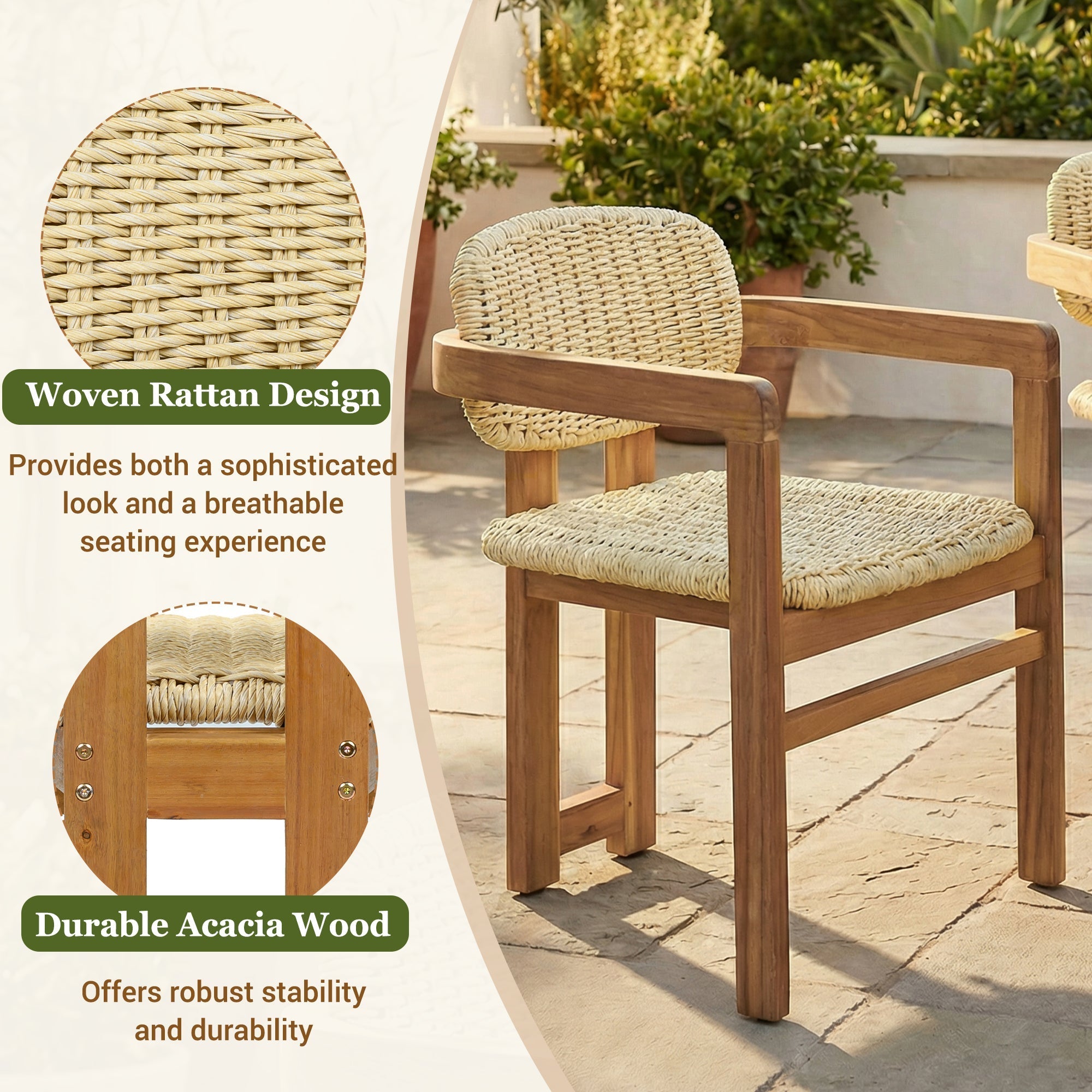 Outdoor Woven Rattan Chair Set Two Accent Chairs
