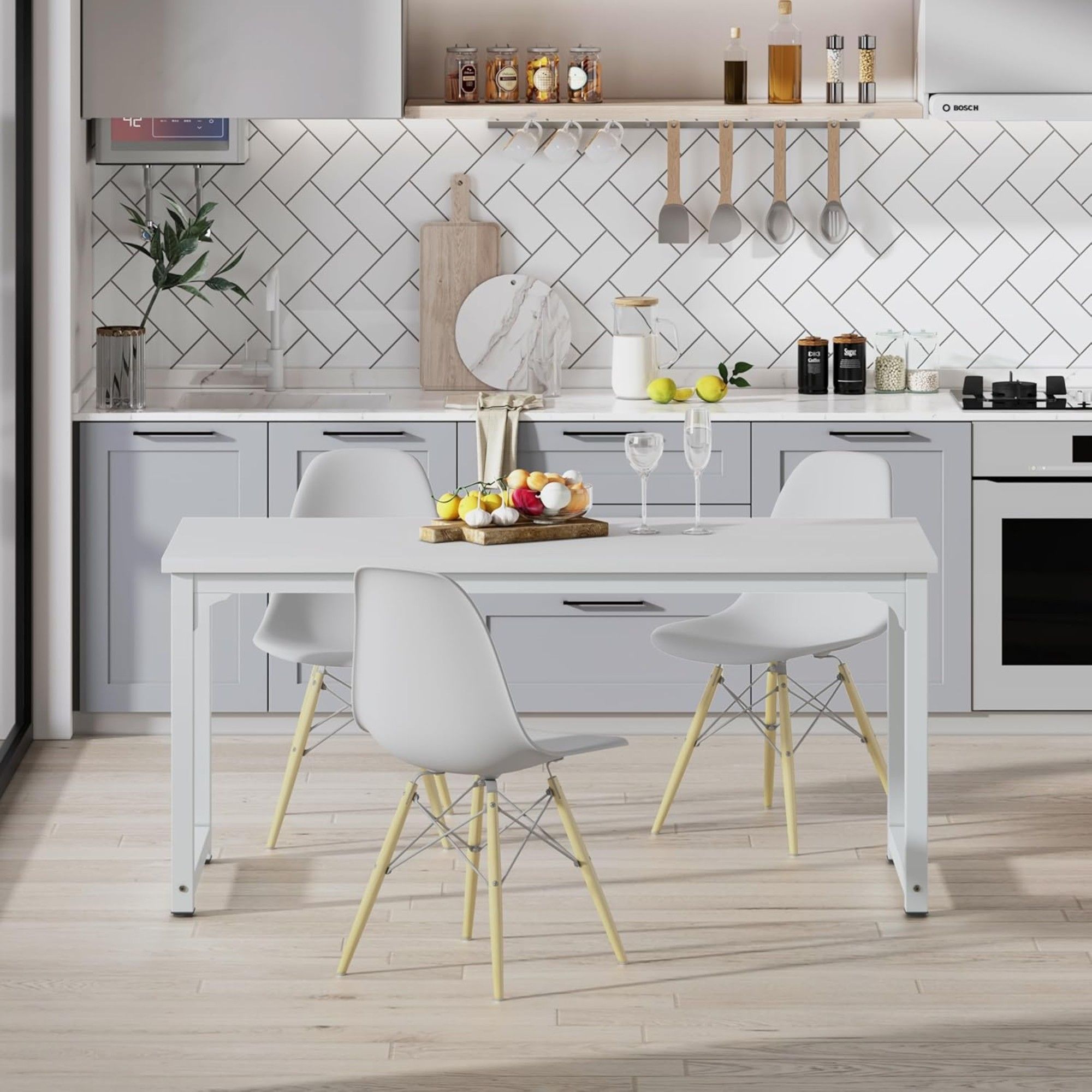 Executive Desk, Large Office Computer Workstation With Thick Frame - White