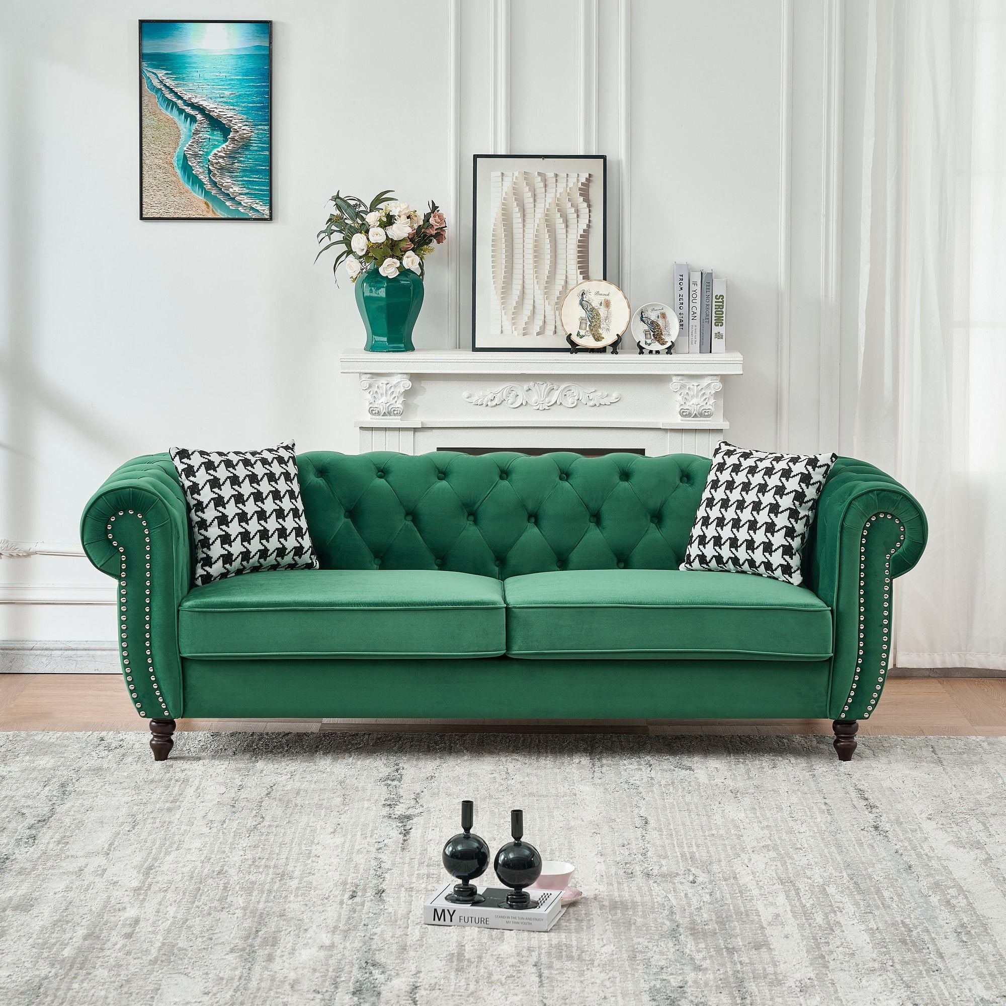Chesterfield Set With Roll Armrest & Nailhead
