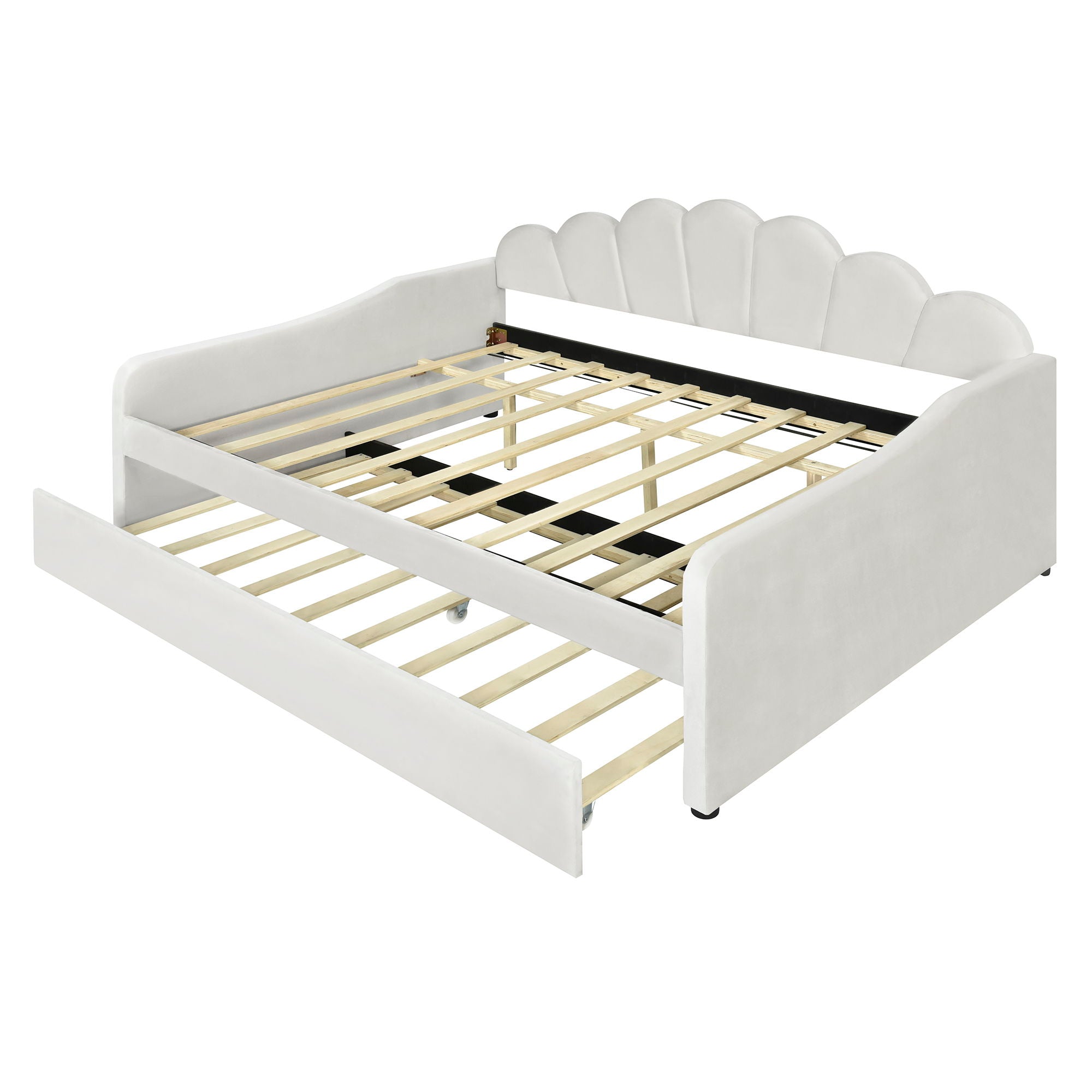 Upholstery Daybed Frame With Shell Shaped Backrest And Trundle