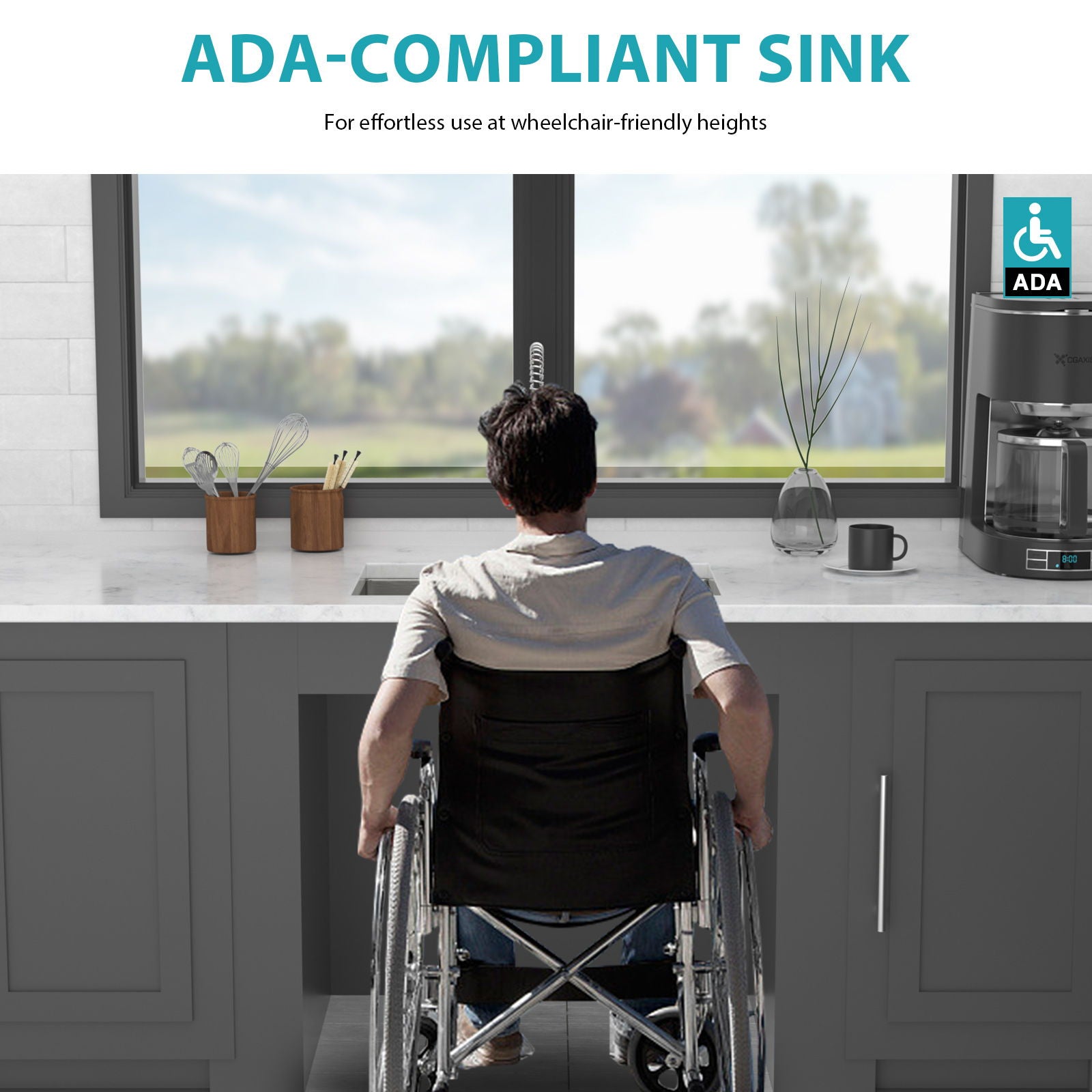 Ada-Compliant 23" Undermount Sink, Low Depth Single Bowl - Brushed Nickel