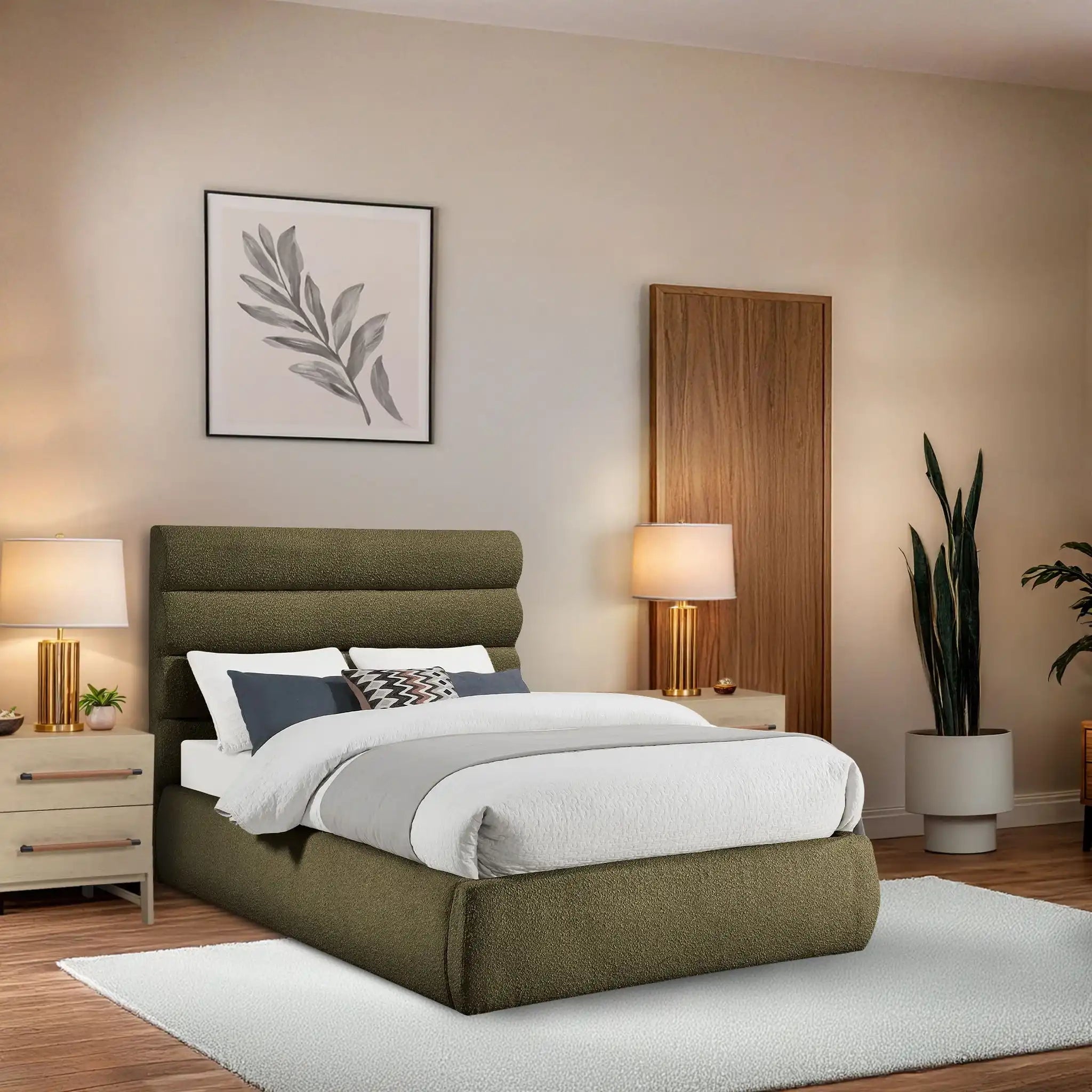 Adam - Boucle Fabric Bed With 52" Headboard