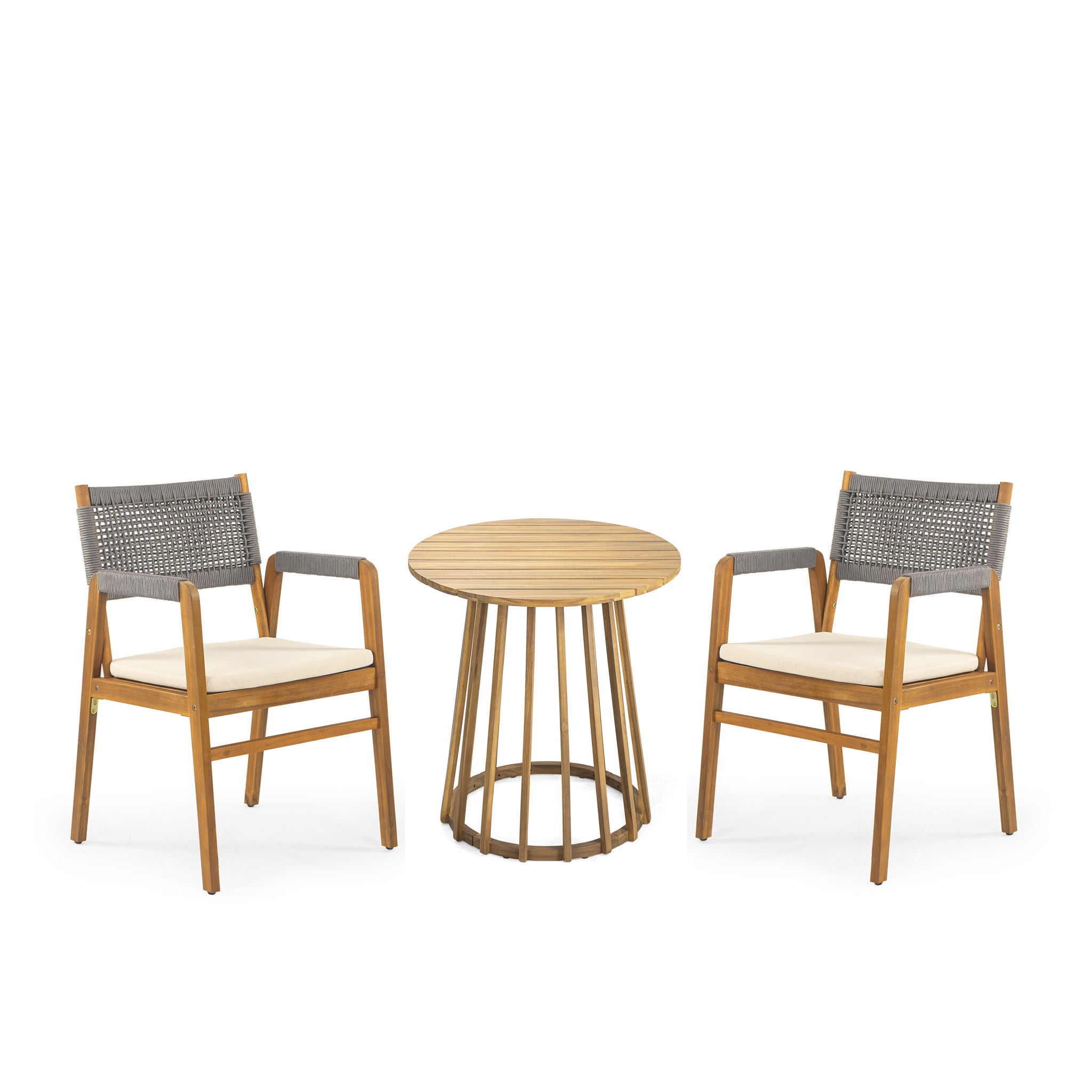 Outdoor 3 Pieces Acacia Wood Dining Set With Cushions