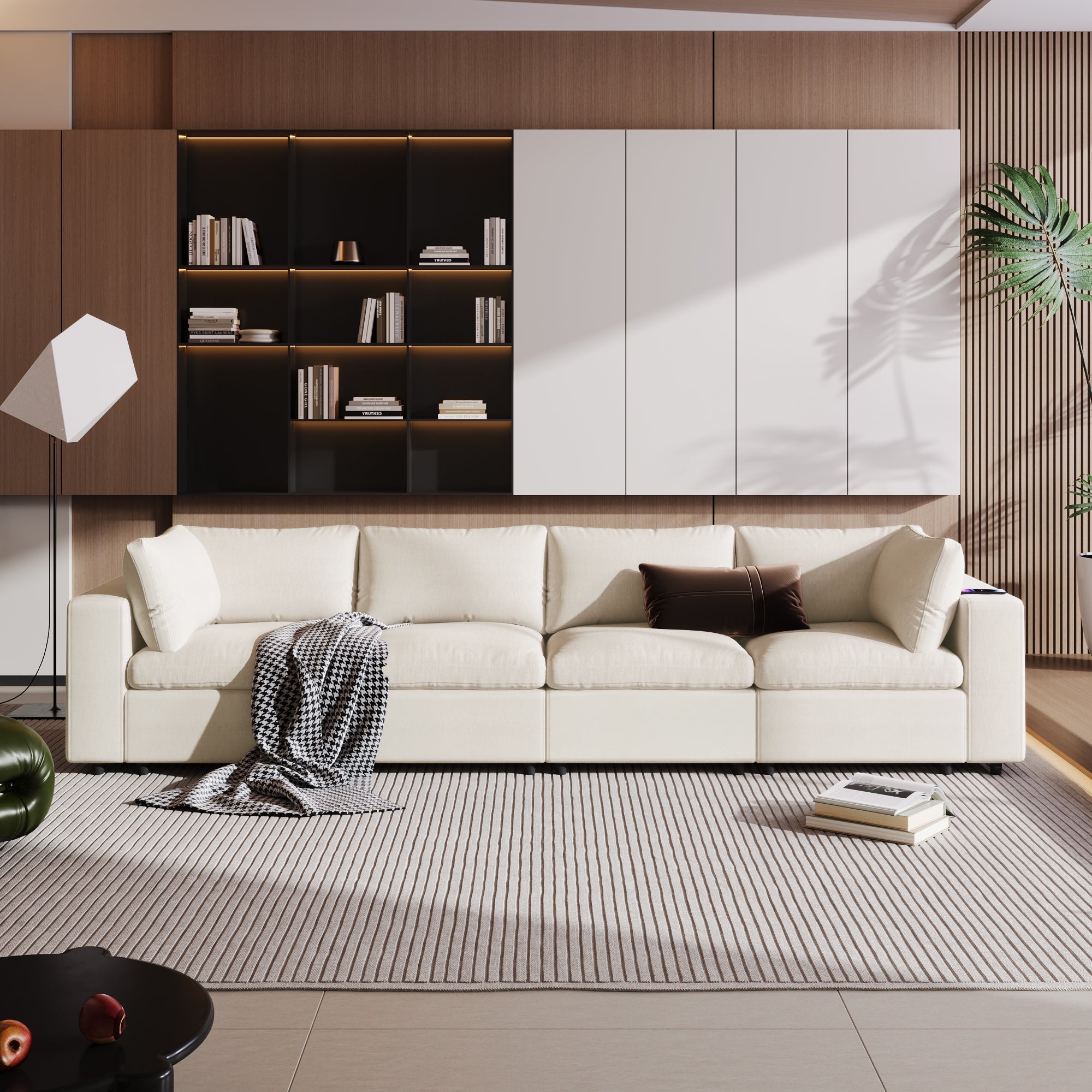 U-Style Upholstered Modular Sofa with Storage and Built-in Tech