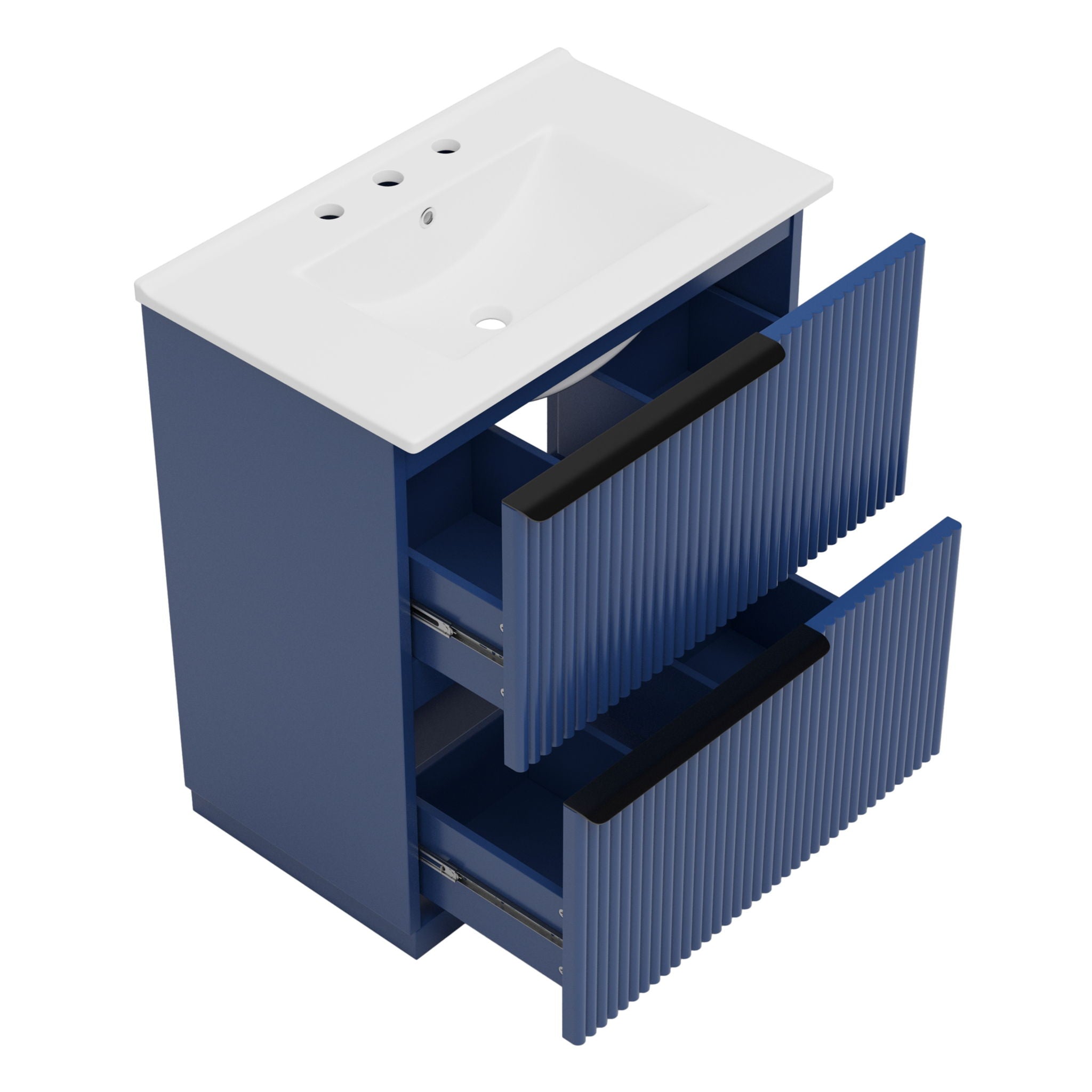 Fluted Bathroom Vanity With Ceramic Sink, Freestanding Cabinet