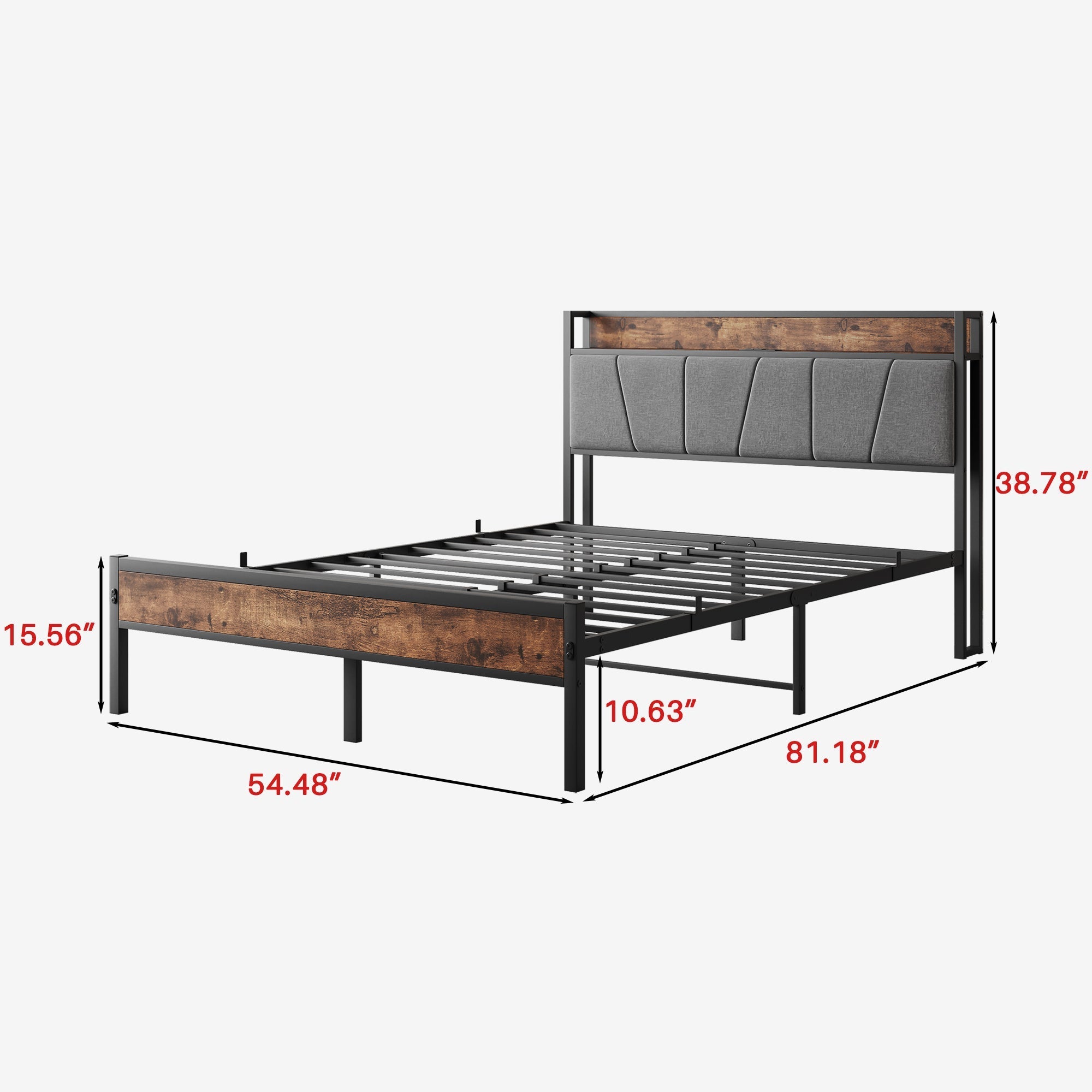 Full Size Bed Frame Storage Headboard with Charging Station