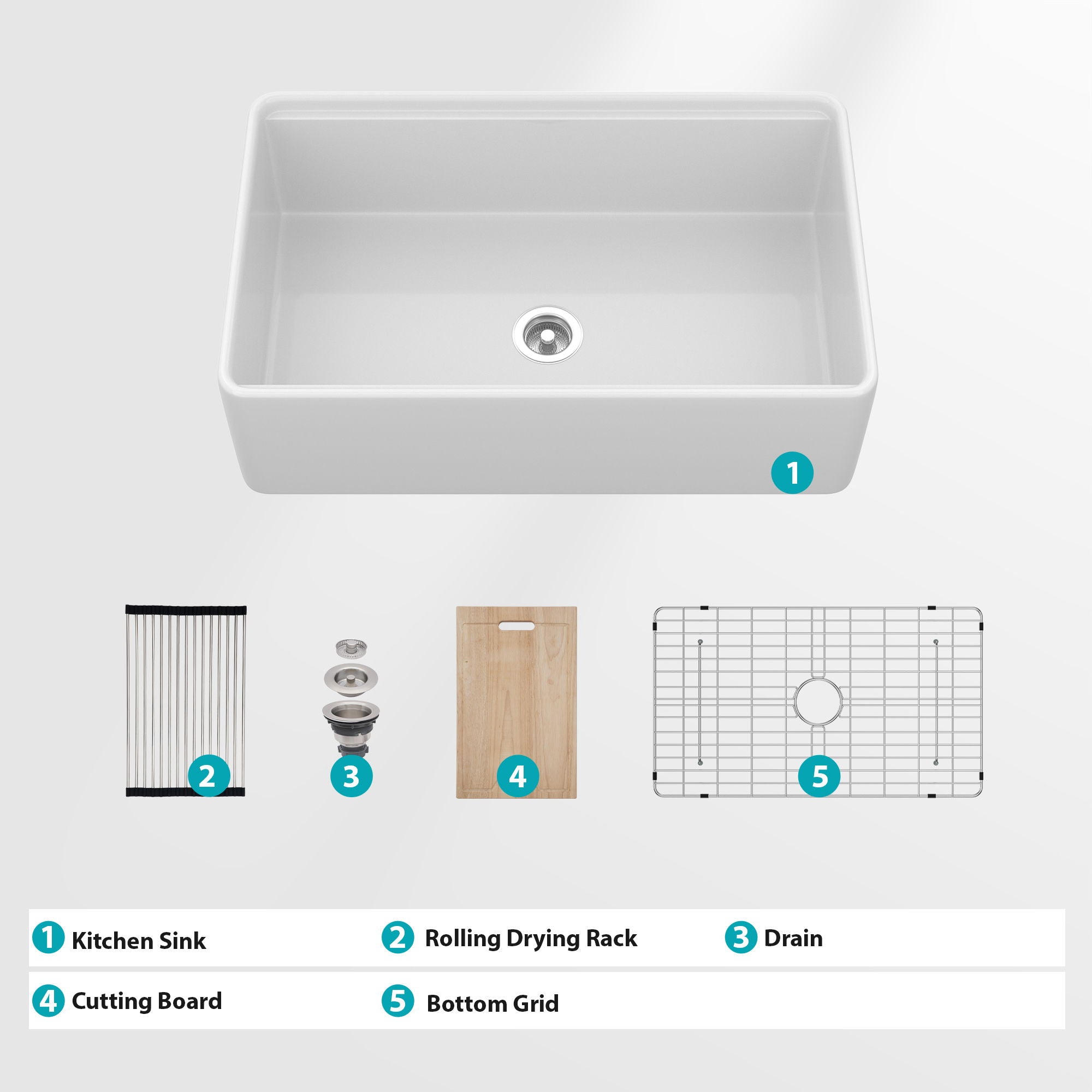 Kitchen Sink Workstation, Single Bowl - White
