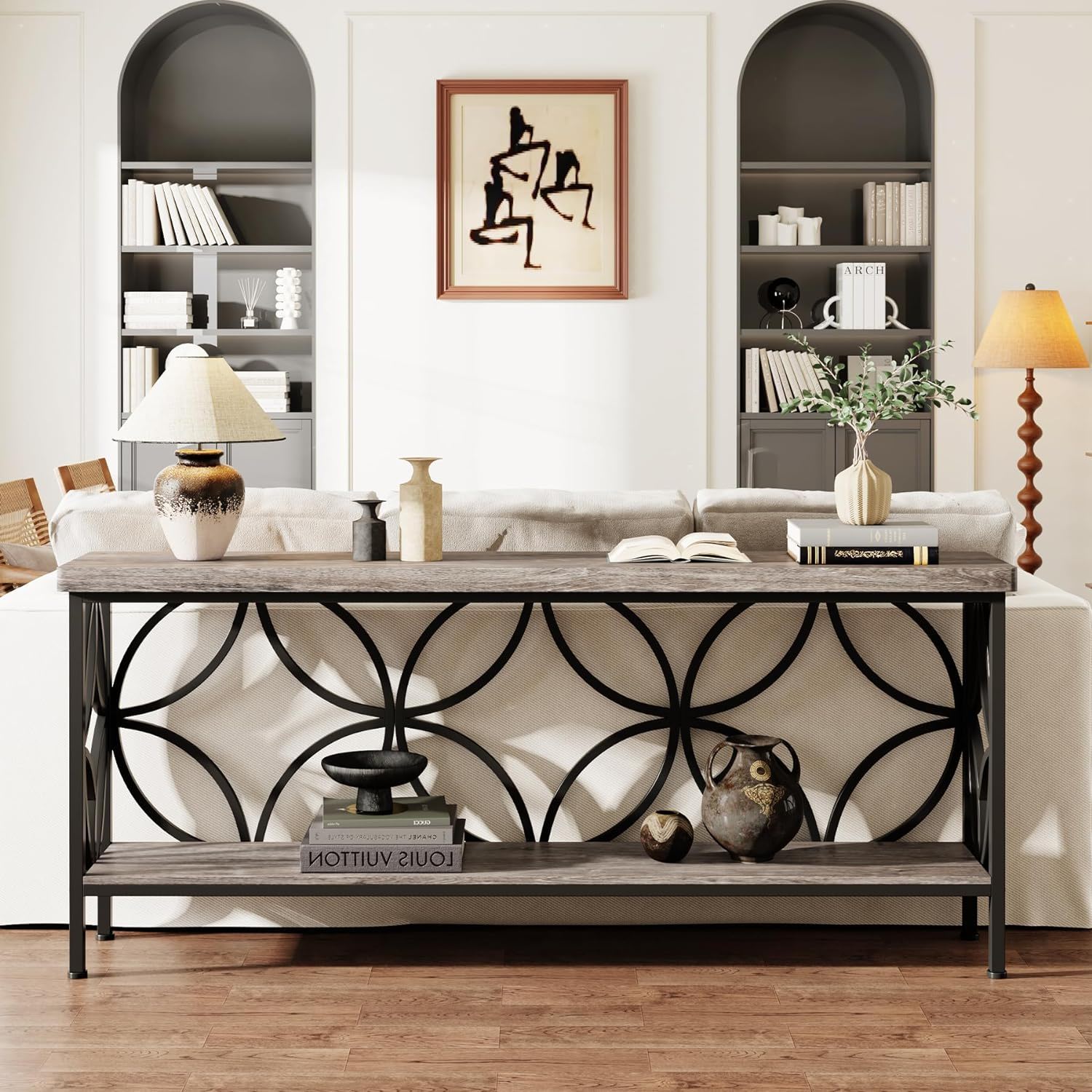 Extra Long Console Table With Open Storage Shelves