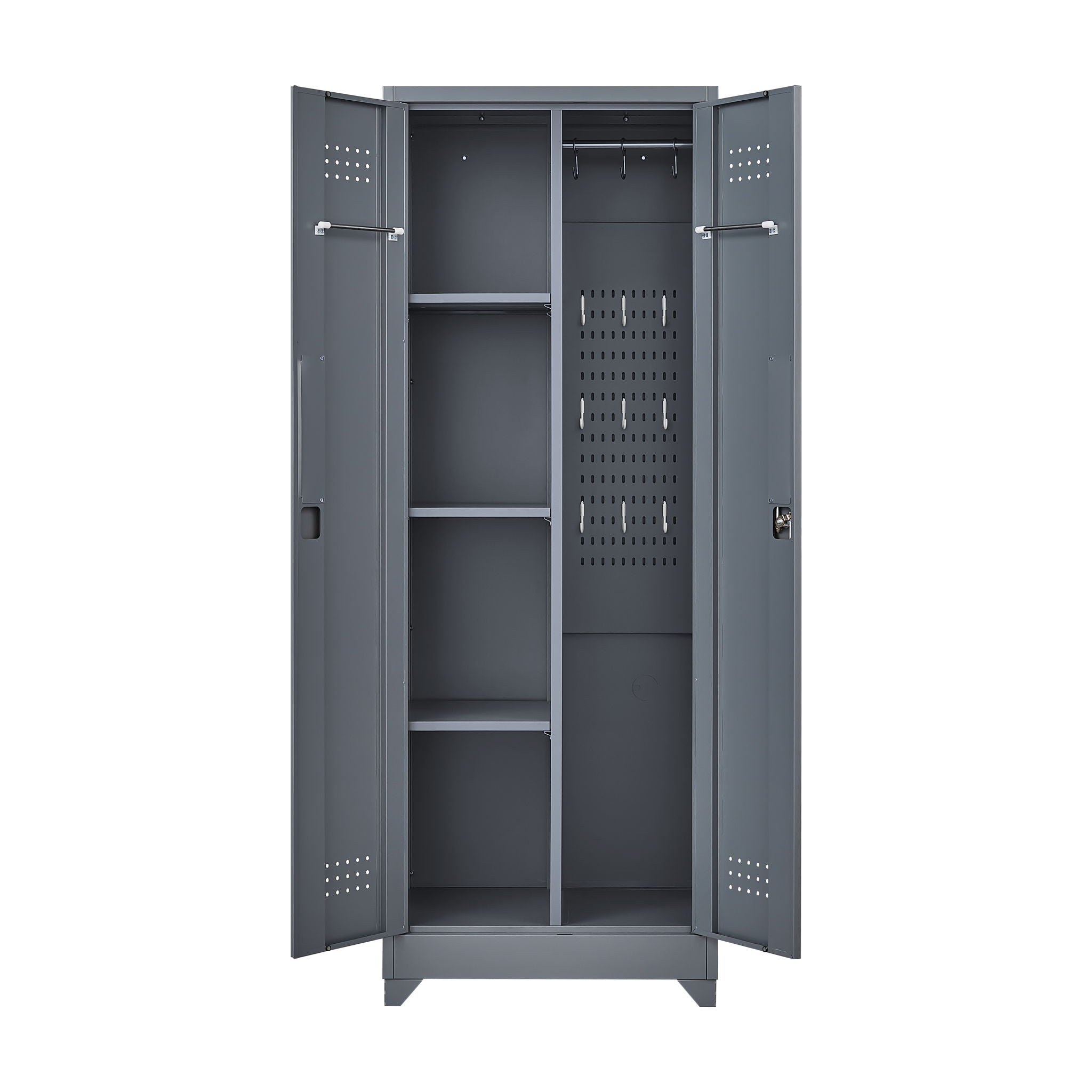 Metal Storage Cabinets, Cleaning Tool Cabinet With Locking Door, Tall Broom Tool Organizer And Storage, Large Storage Cabinet For Kitchen