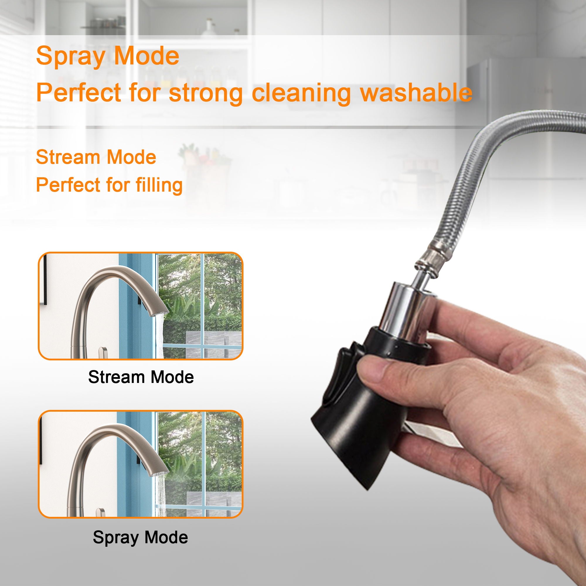 Kitchen Faucet With Pull Out Spray, Stainless Steel, 16" Height - Brushed Nickel