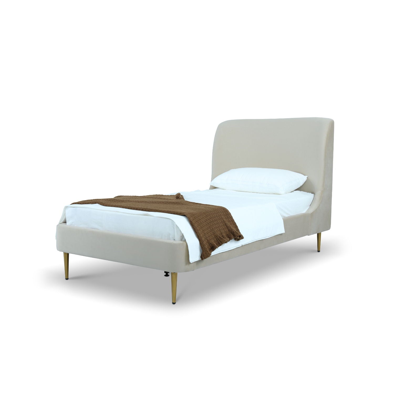 Mid-Century Modern Upholstered Bed With Curved Headboard