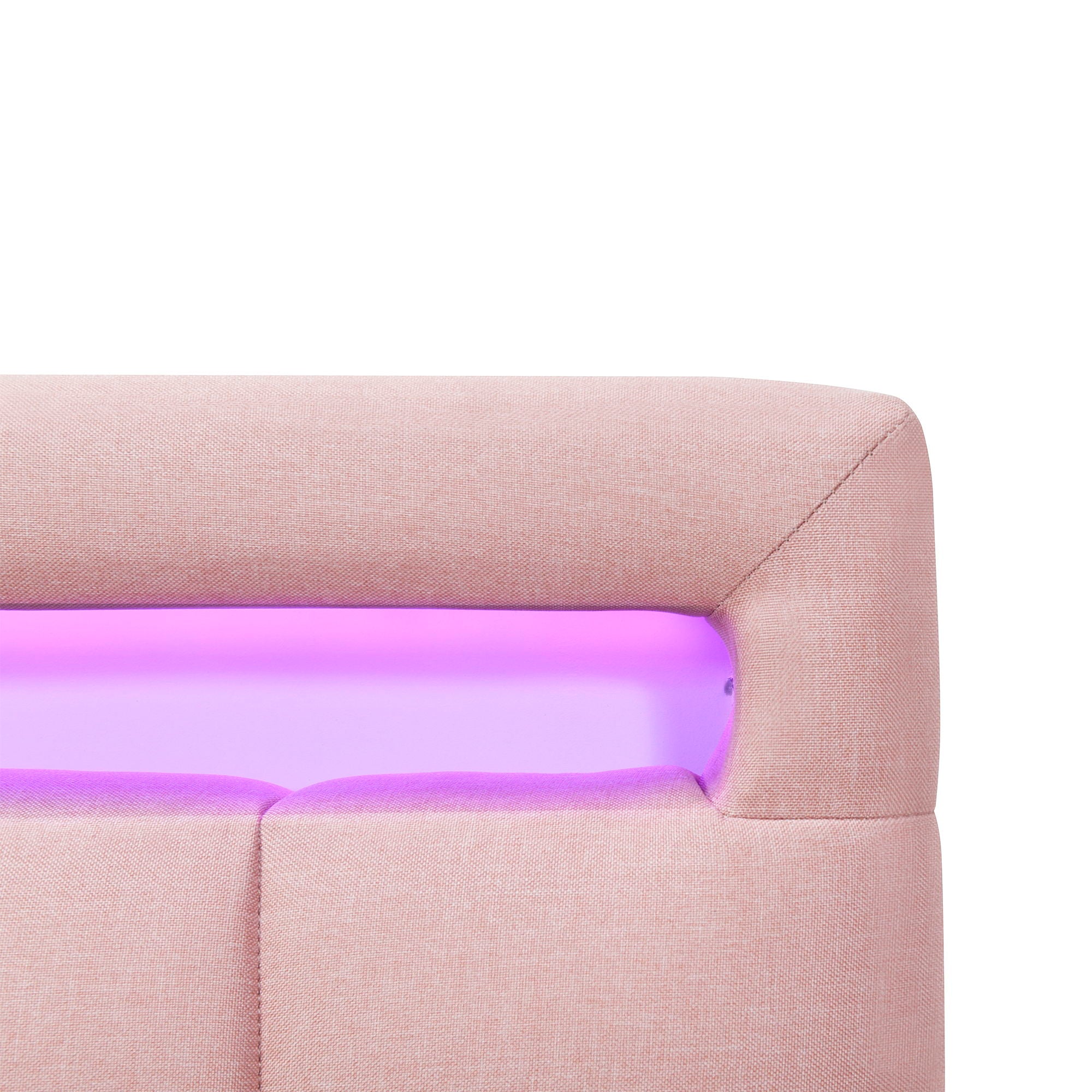 Upholstered Platform Bed With LED Frame, With Trundle And 2 Drawers