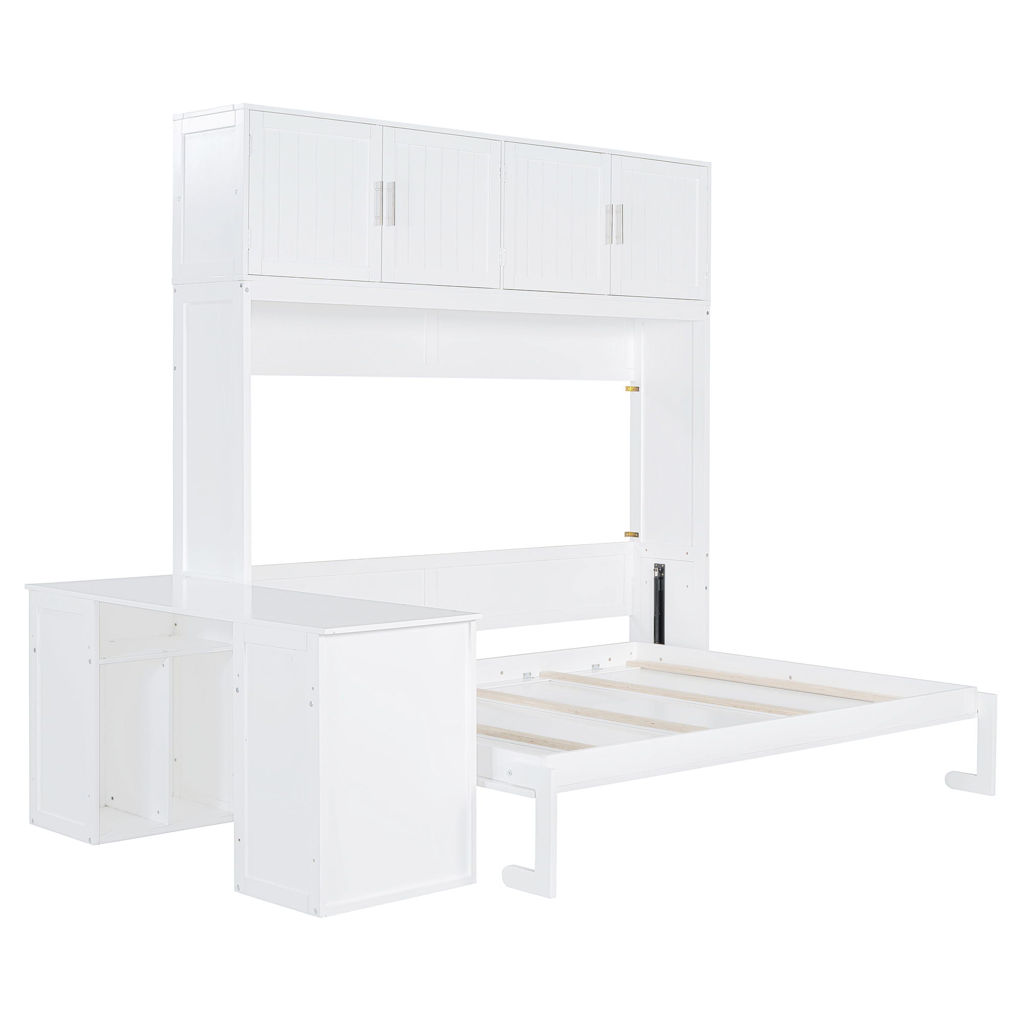Wall Murphy Bed With Desk And Storage Shelves And Big Cabinets