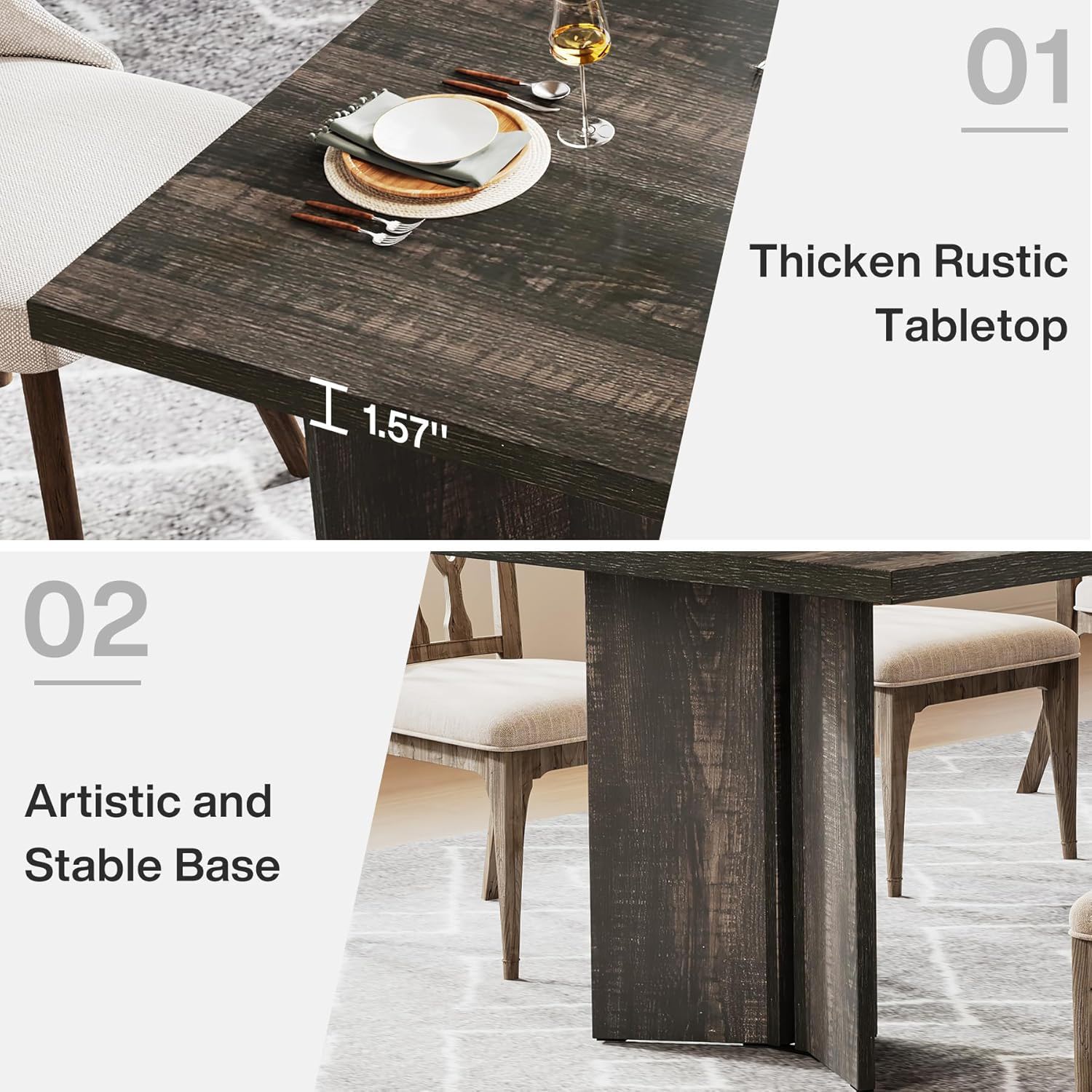 Dining Table For 4 - 6 People, Kitchen Table With Thick Top