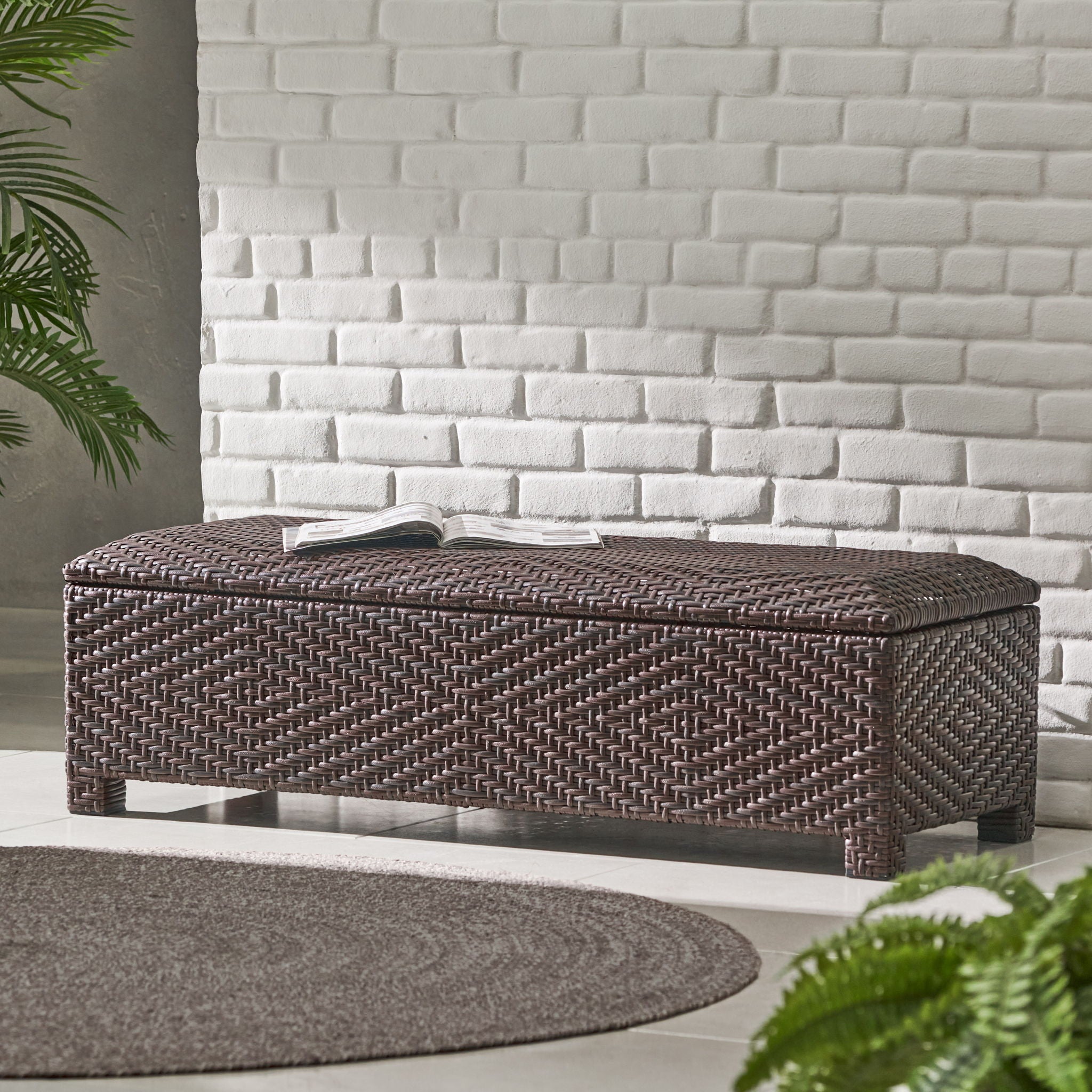 Santiago - Wicker Storage Bench - Brown Multi