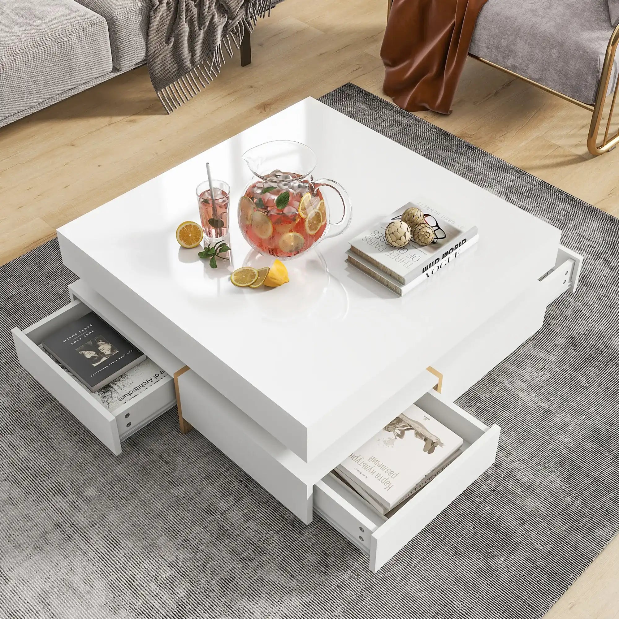 Oakley Modern White High Gloss Coffee Table with Multi Storage