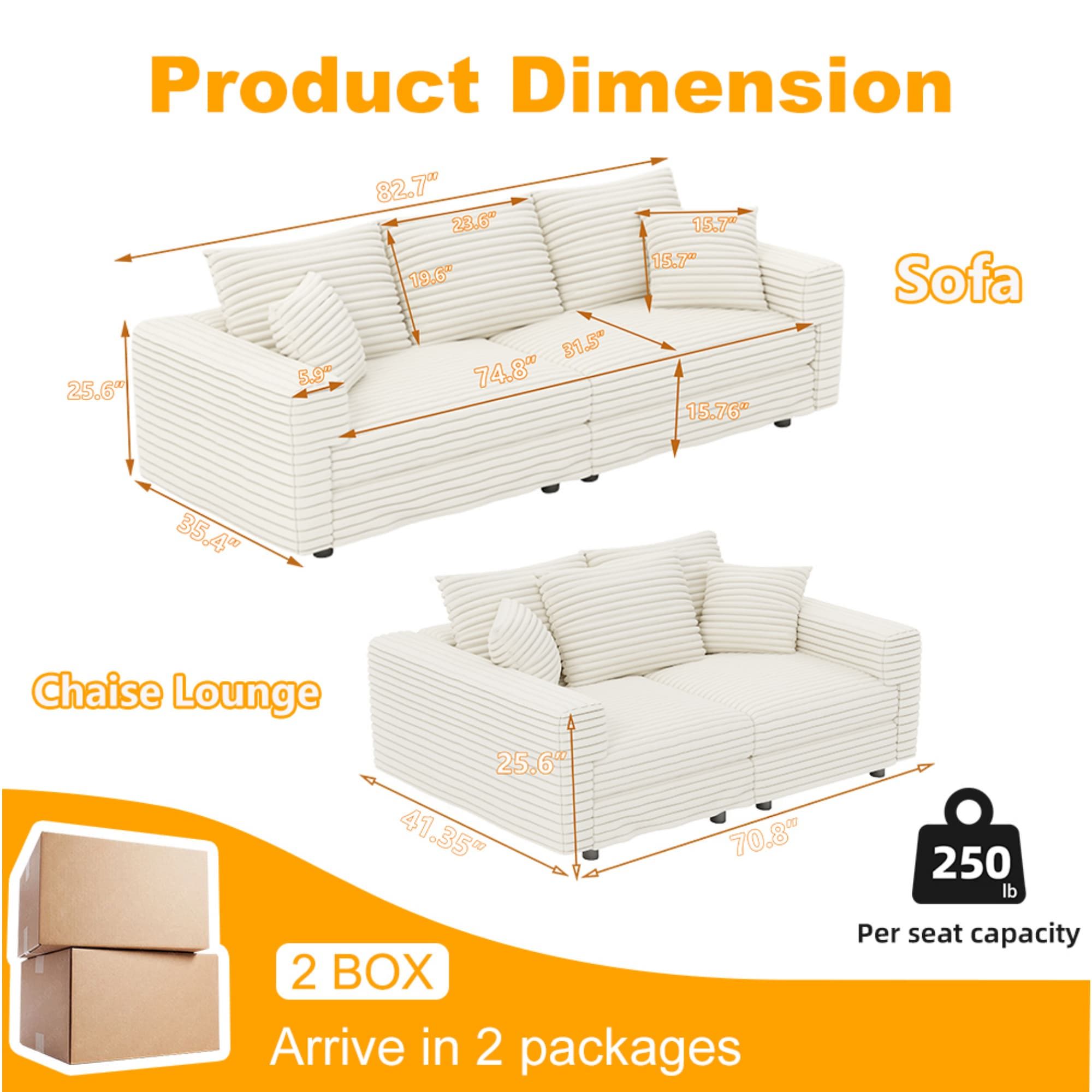 Deep Seat Convertible Sofa With Soft Pillows And Ottomans