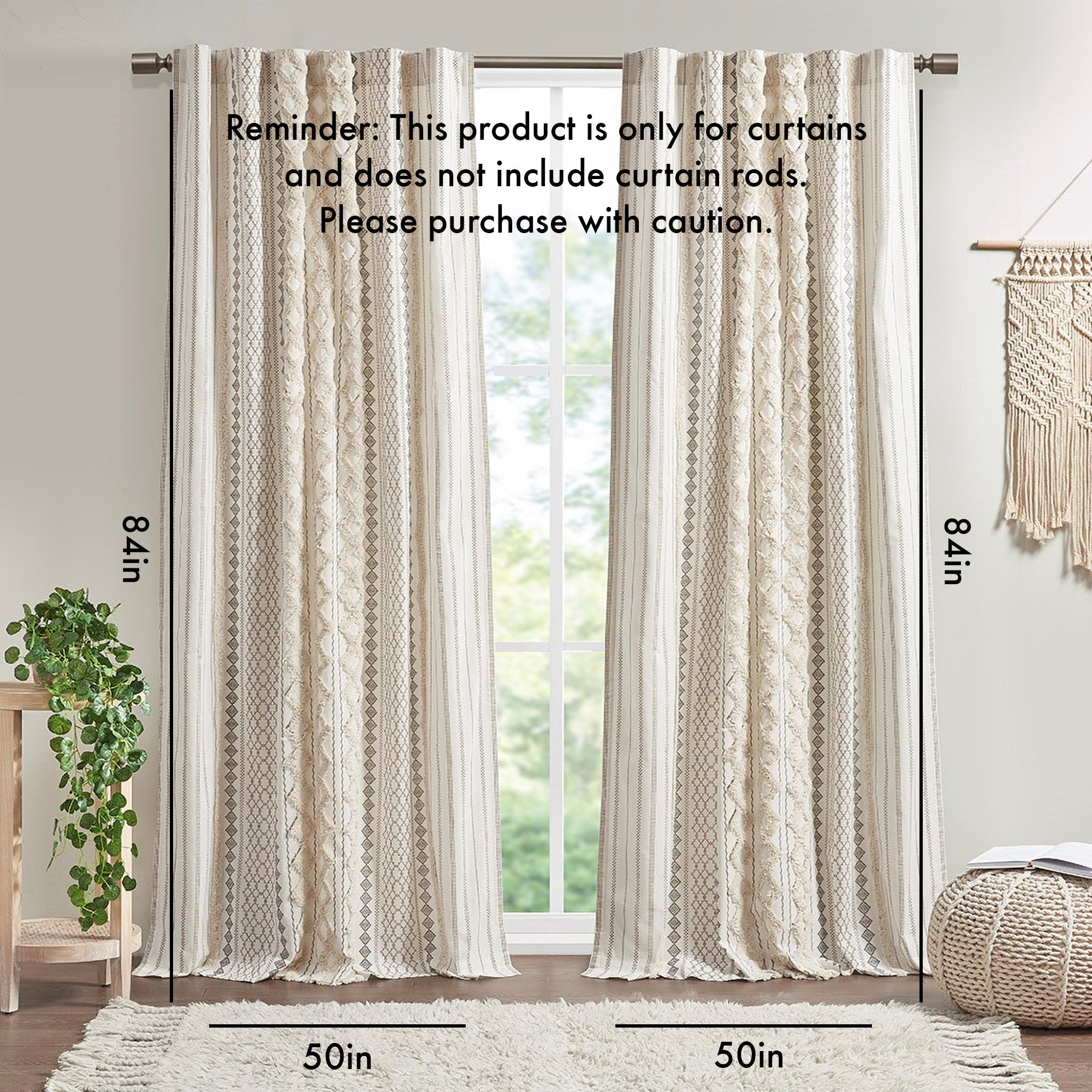 Cotton printed curtain panel with chenille stripe and lining