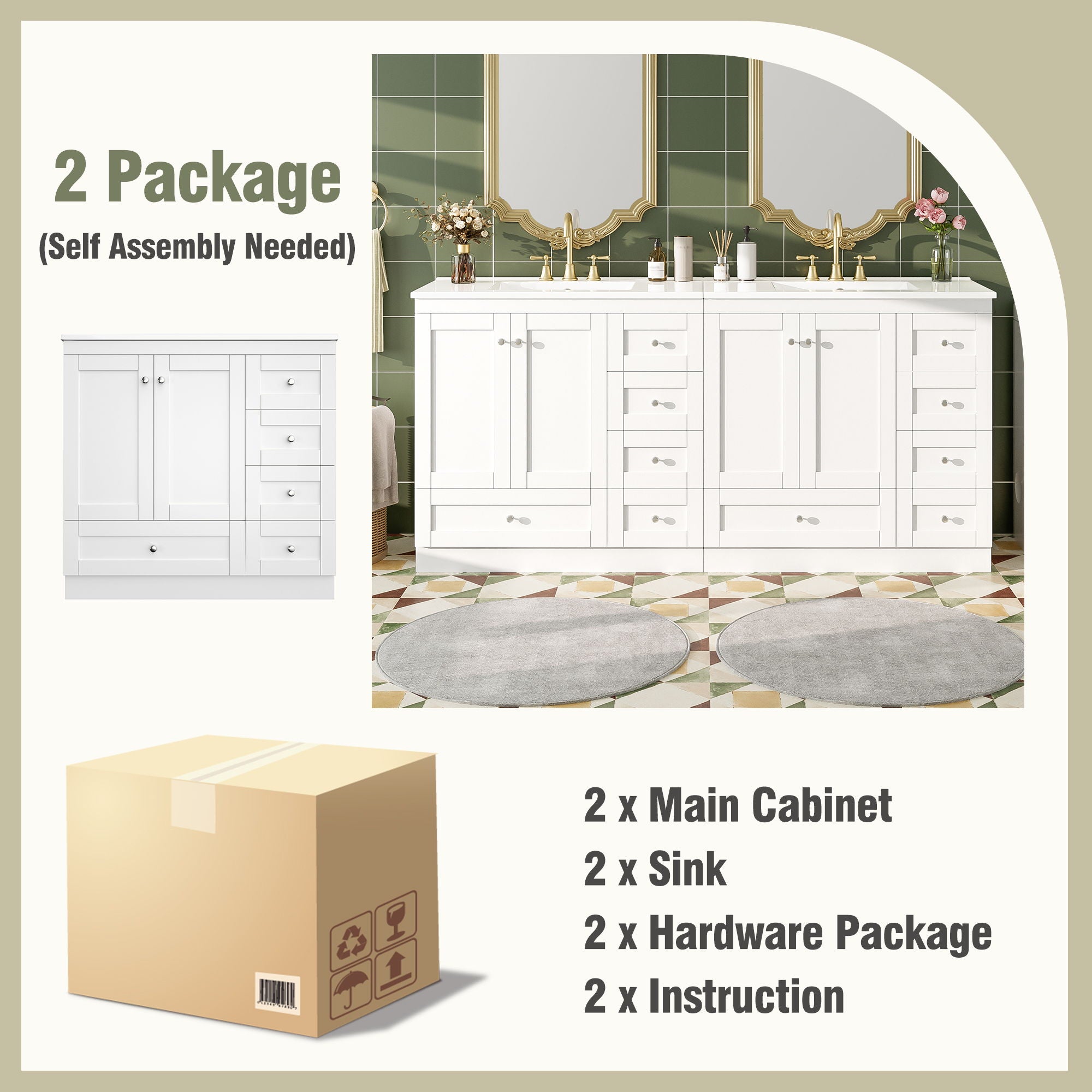 Shaker Free Standing Bathroom Vanity Cabinet With Sink, Soft Close Drawers, Soft Close Doors