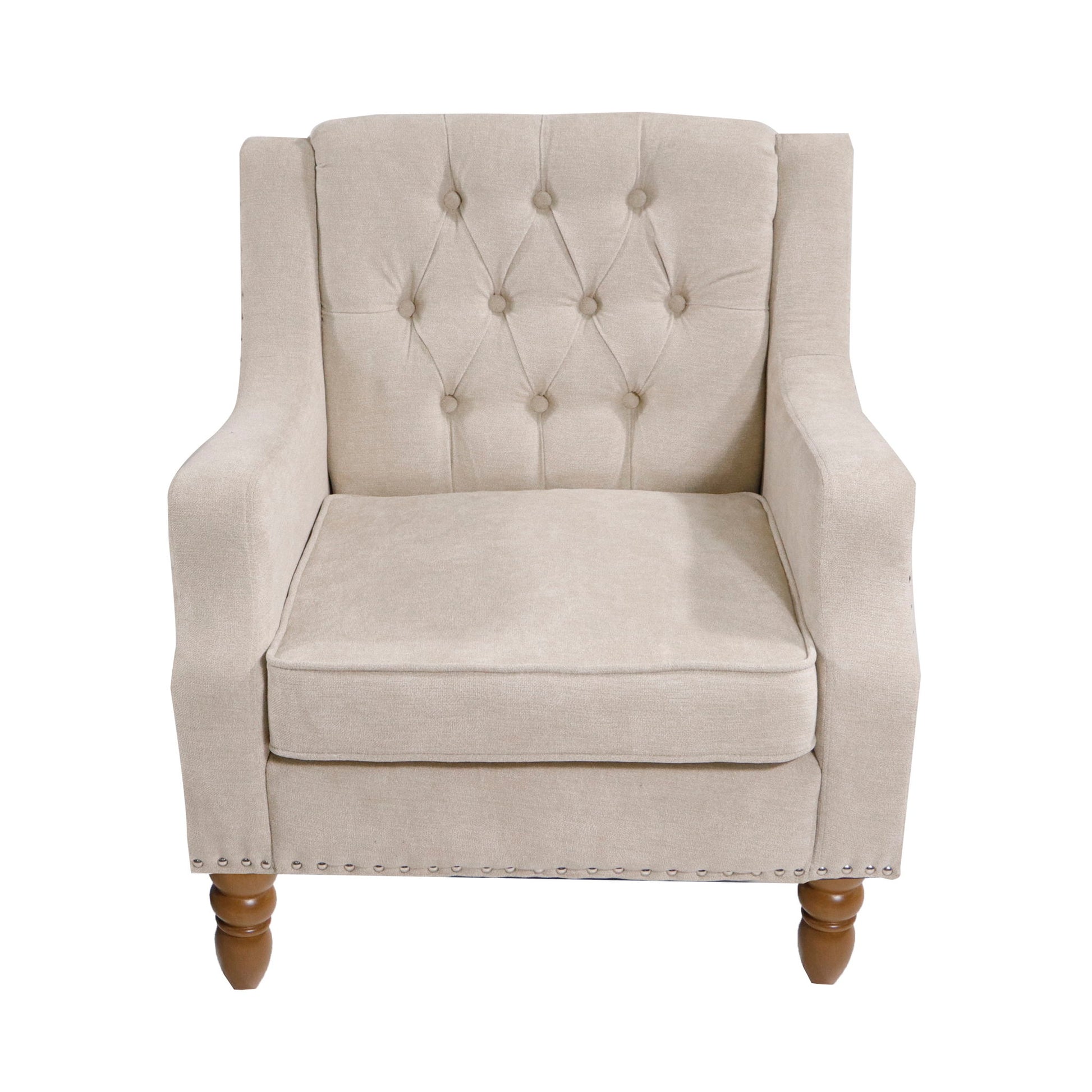 Accent Chair, Living Room Chair, Footrest Chair Set With Vintage Brass Studs, Button Tufted Upholstered Armchair For Living Room, Comfy Reading Chair For Bedroom, Reception Room - Best Buy Furniture