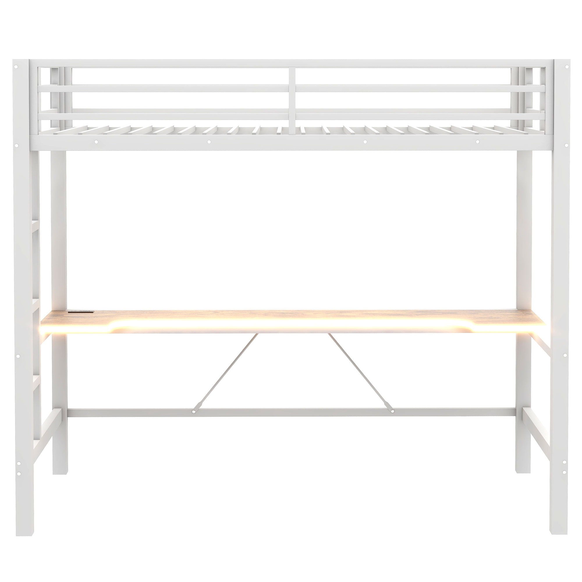 Gaming Metal Loft Bed Frame With LED Light, USB Charge Station And Desk
