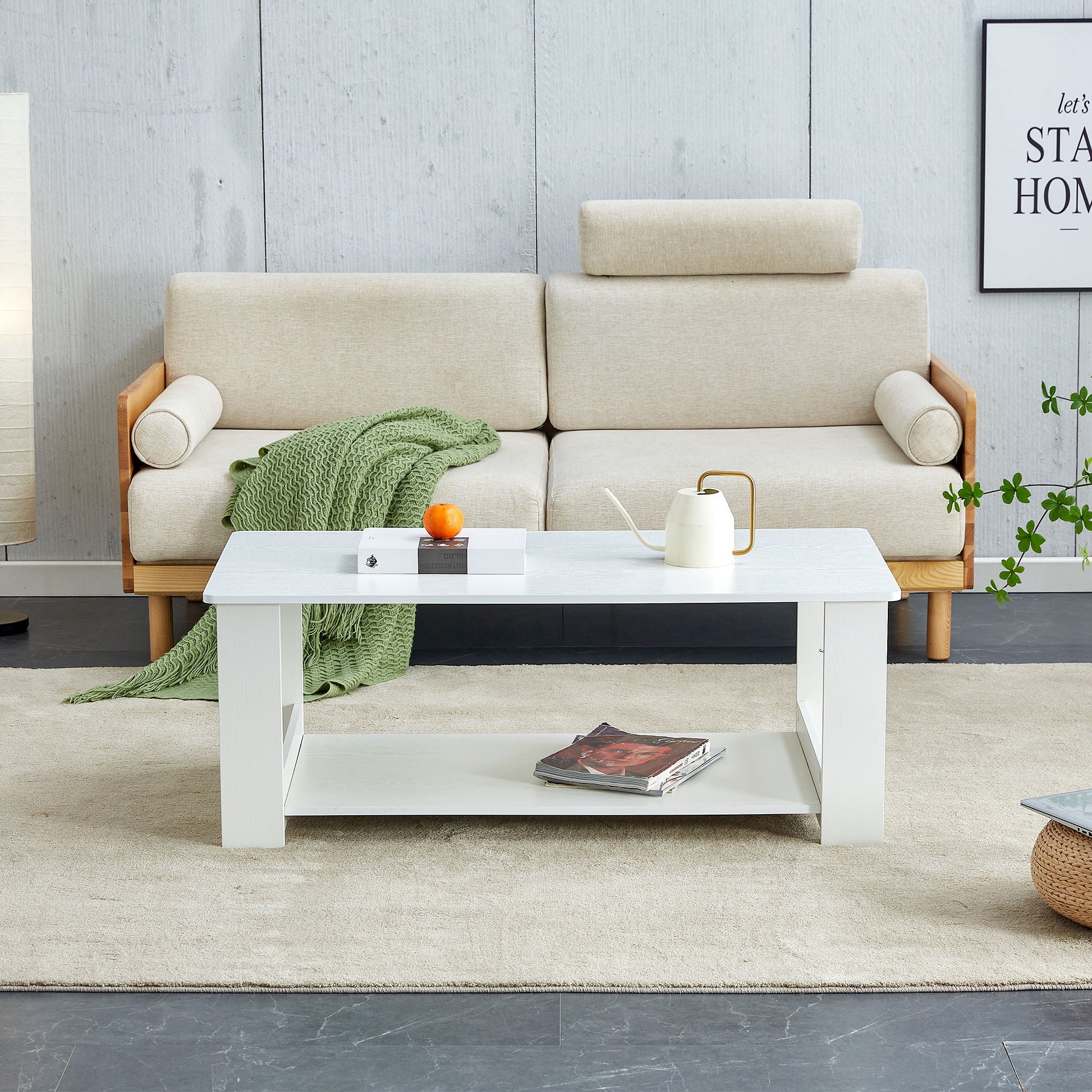 Simple White Textured Coffee Table, Material, Living Room Furniture With Storage Space, Nordic Minimalist Design - White