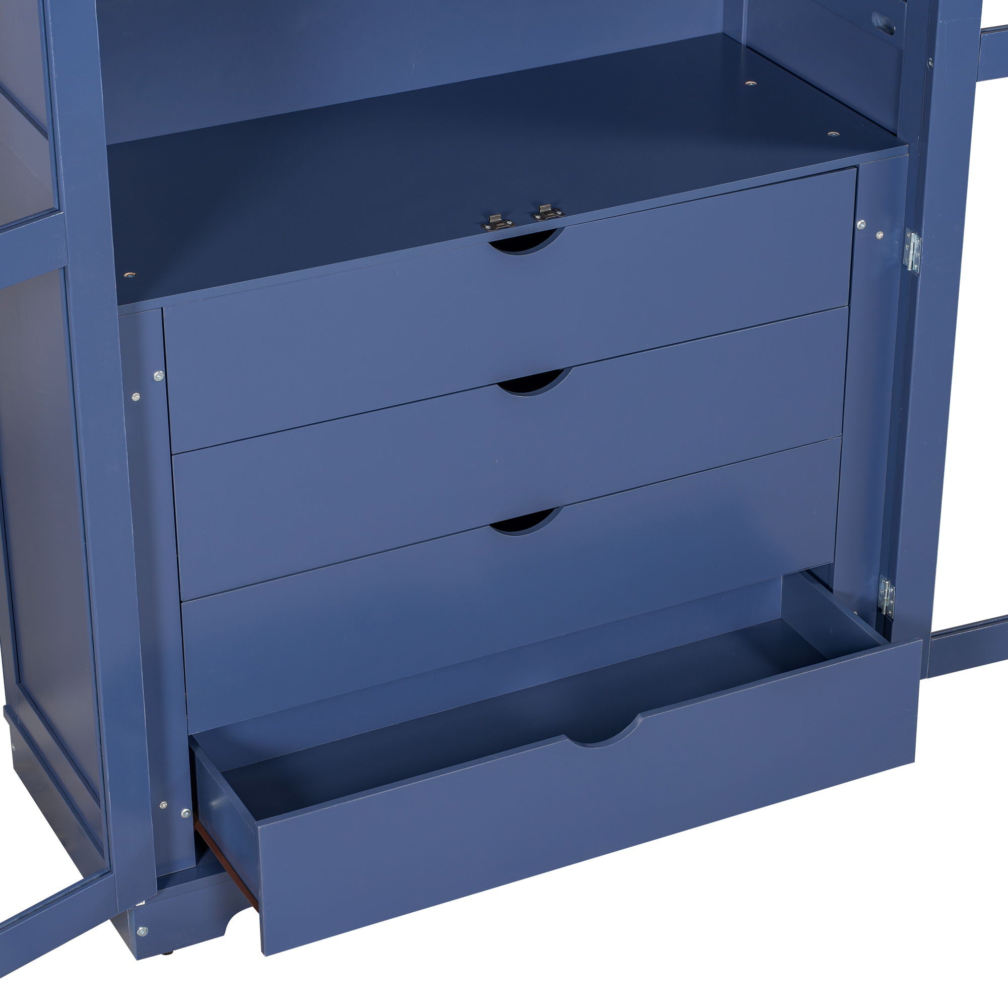 Kitchen Pantry, Freestanding Kitchen Storage Cabinet Display Cabinet With Glass Doors And 4 Built In Drawers For Living Room, Home Office - Blue