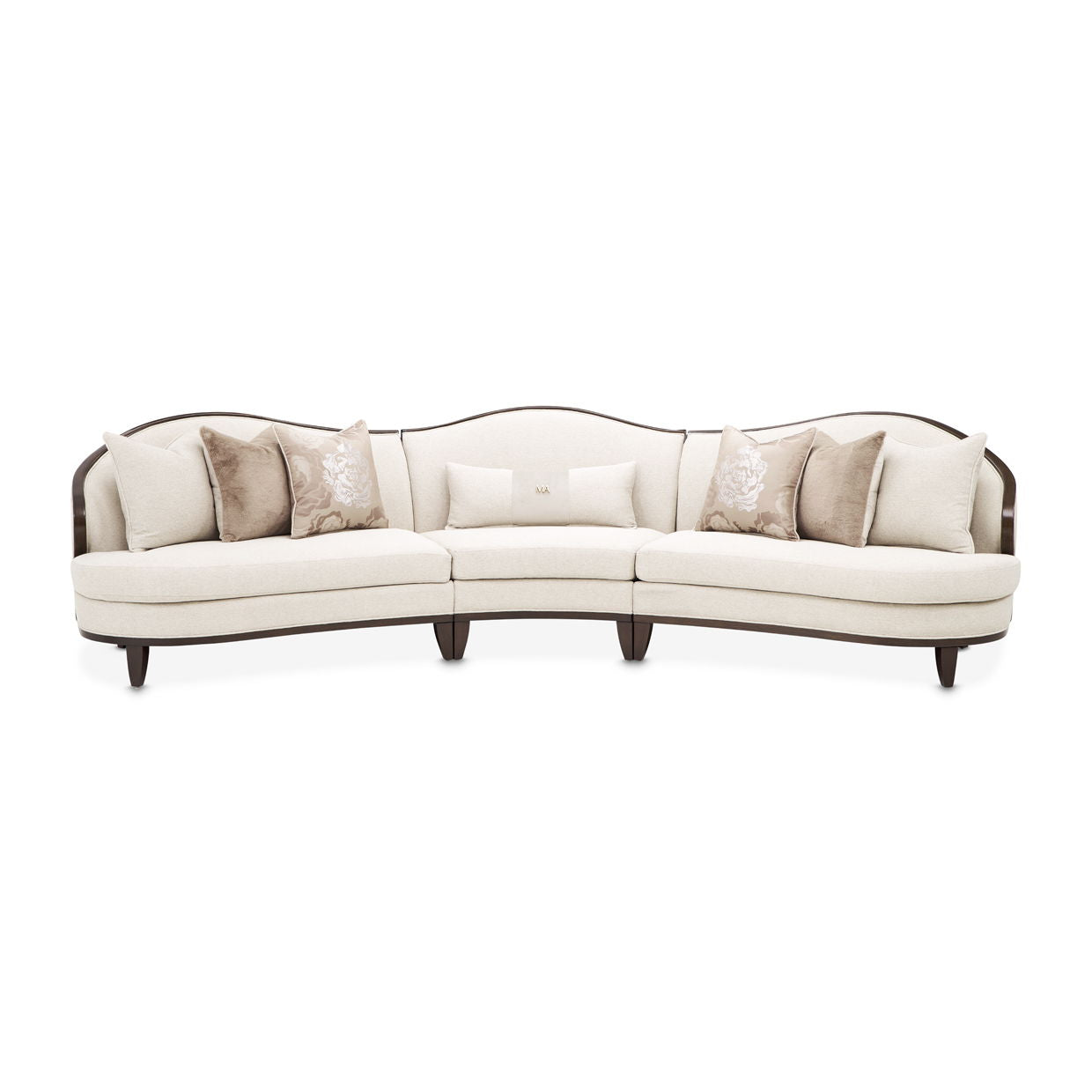 Camellia Field - 3-Piece Chenille Sofa - Beige / Dark Brown