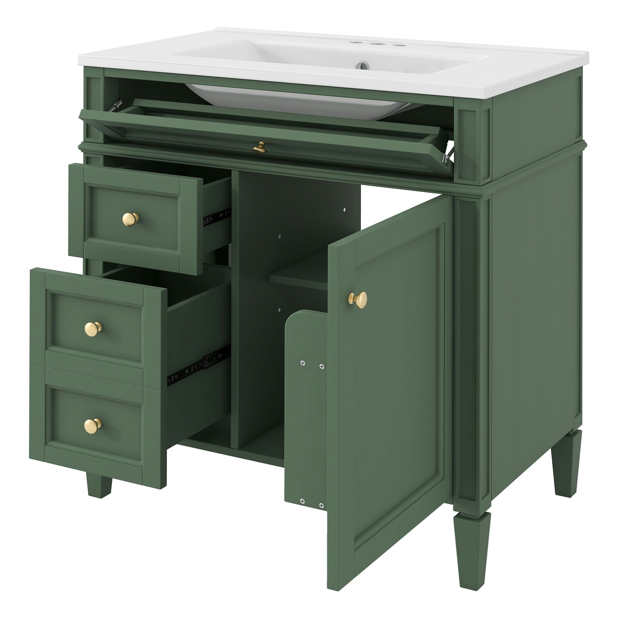 Bathroom Vanity With Top Sink, Storage Cabinet With 2 Drawers, Tip Out Drawer