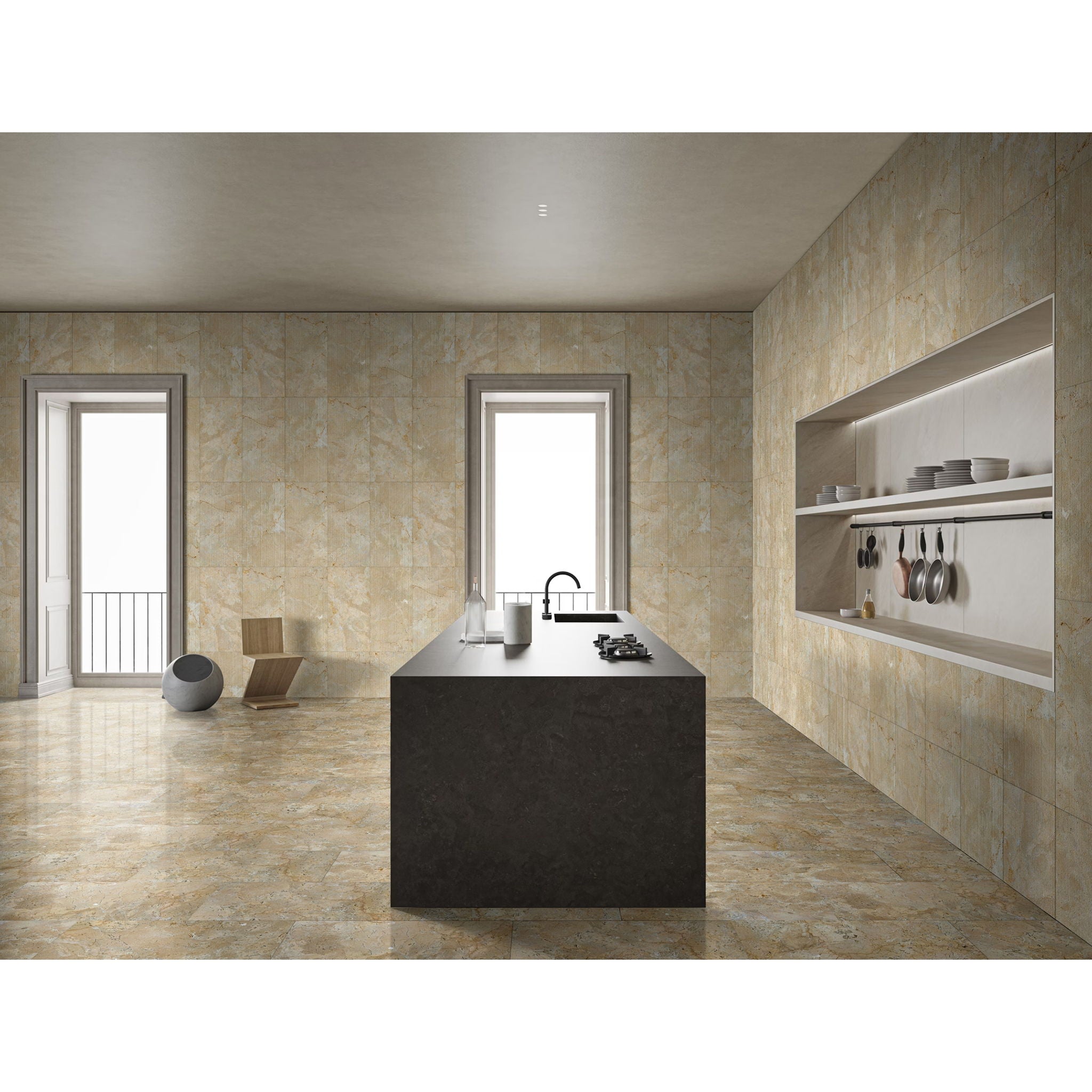 Marble For Floor And Wall Polished Marble Tile Stone (Set of 4) - Beige / Gold