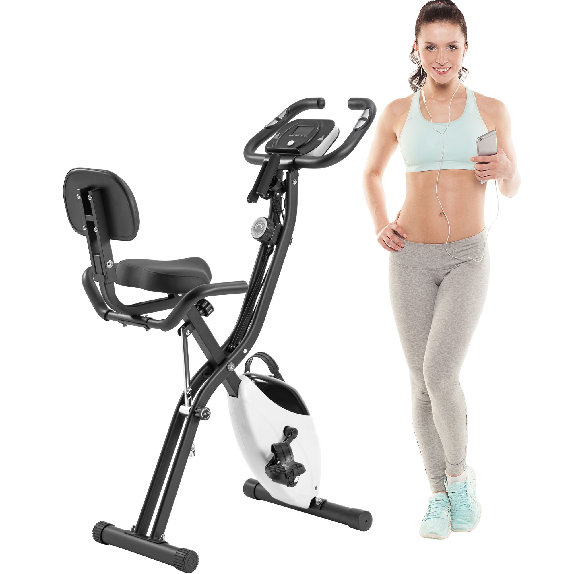 Exercise Bike Folding Stationary Bikes For Home With 16 Level Magnetic Resistance