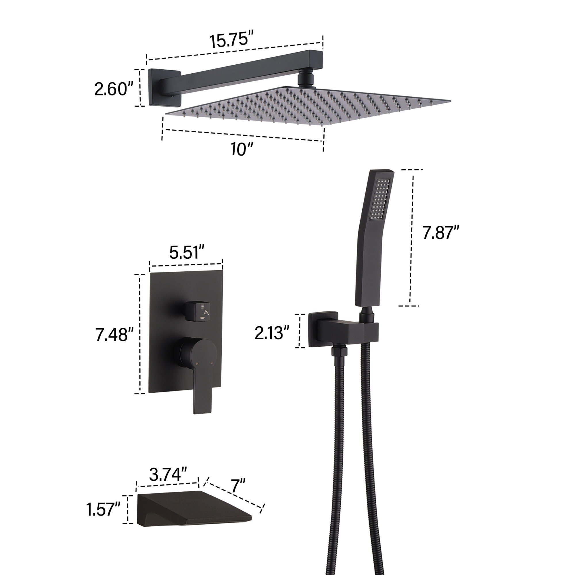 Modern Black Shower Faucet Set Rainfall System With 10" Shower Head And Handheld Combo Stainless Steel - Matte Black