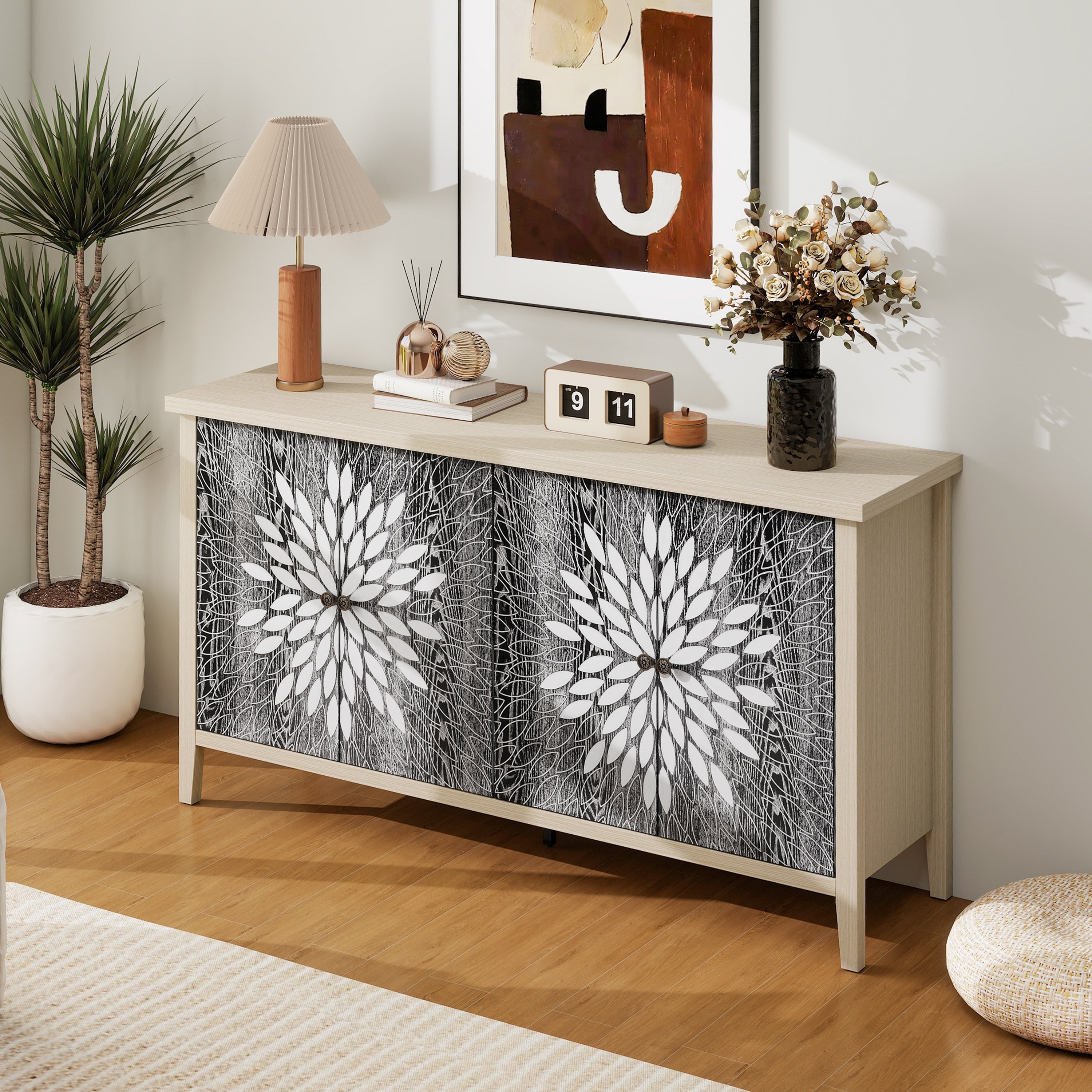 Sideboard Buffet Cabinet with 4 Doors and Adjustable Shelves