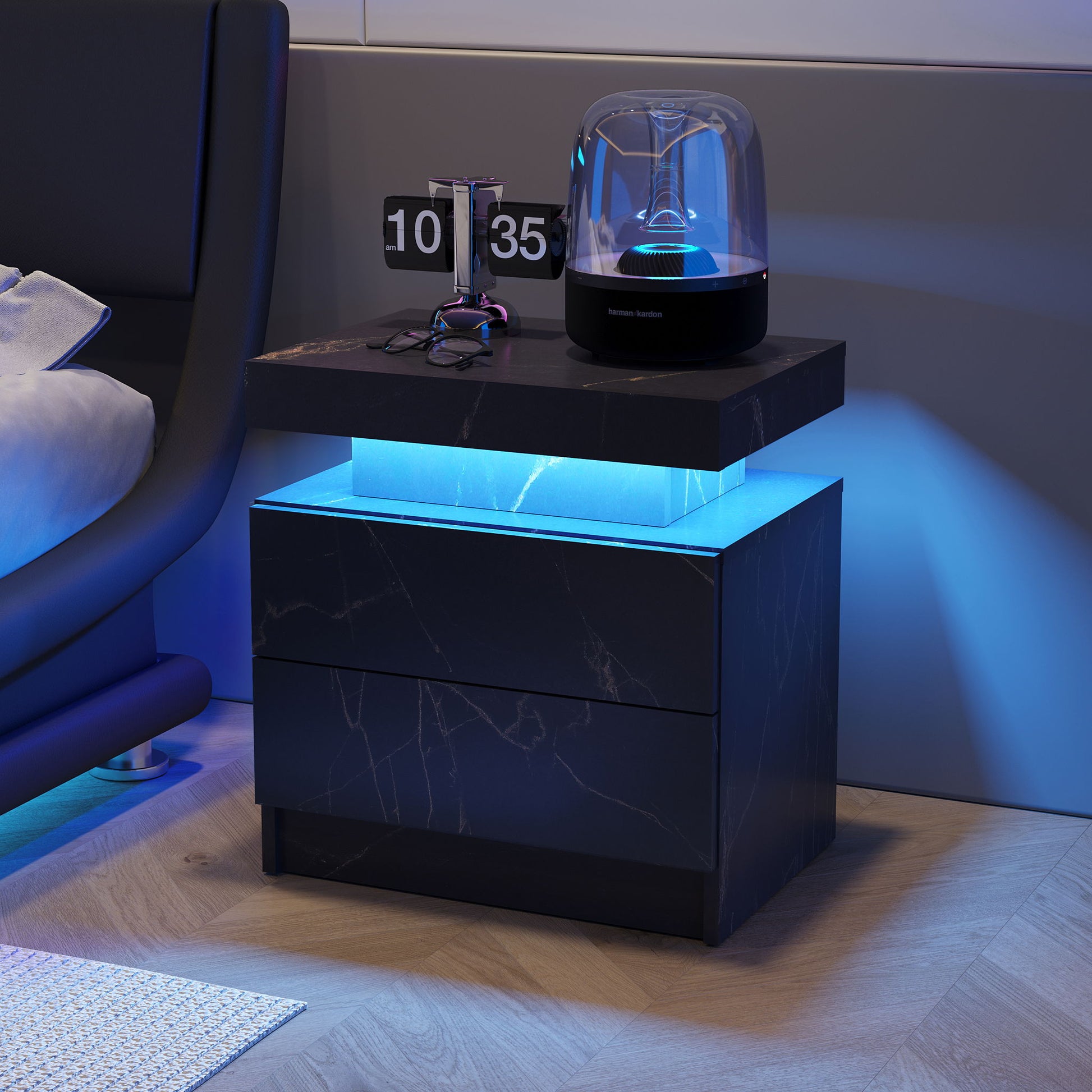 Nightstand LED, Bedside Table Cabinet With 2 Drawers For Bedroom - Best Buy Furniture