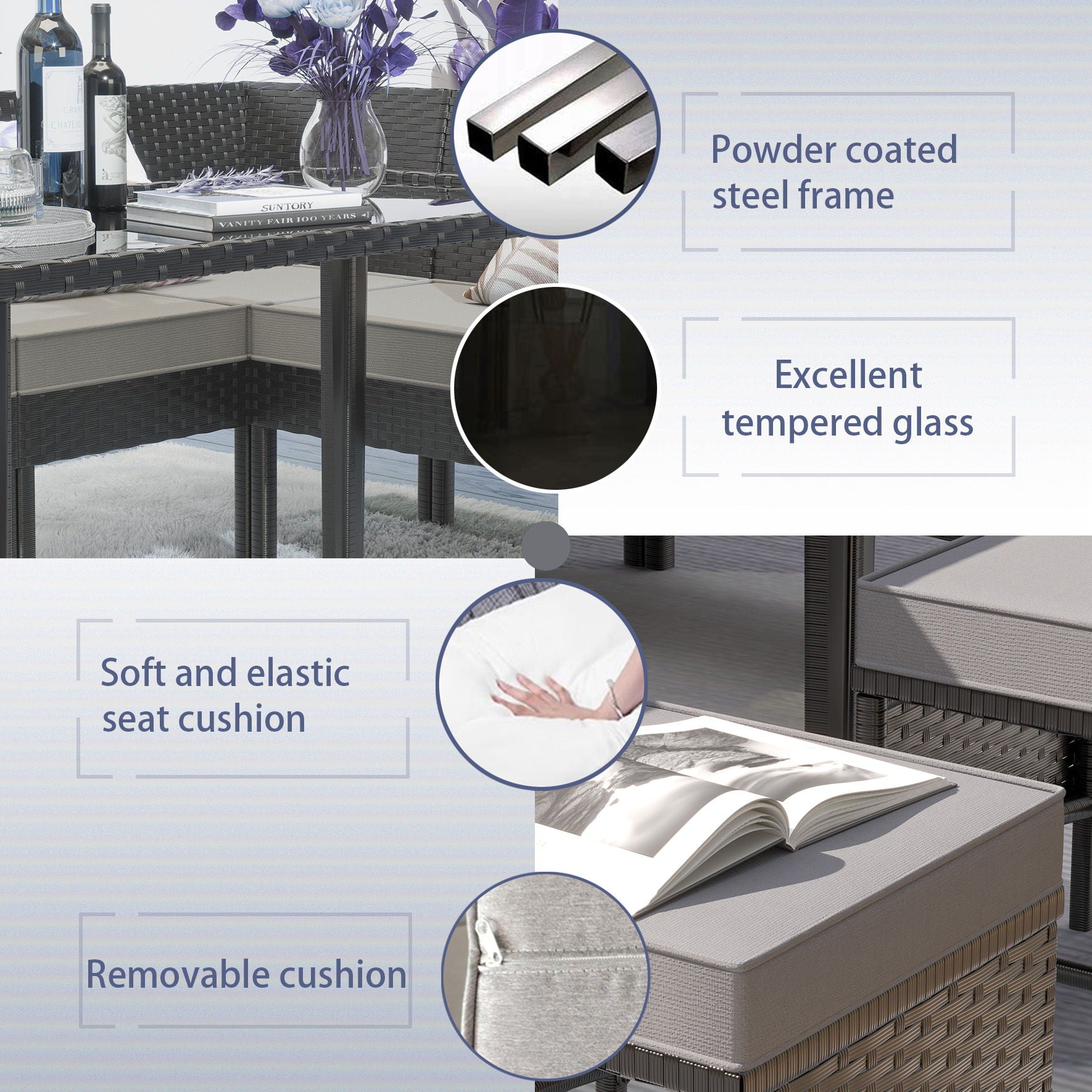 7 Piece Outdoor Furniture Set Waterproof Cushions Glass Table
