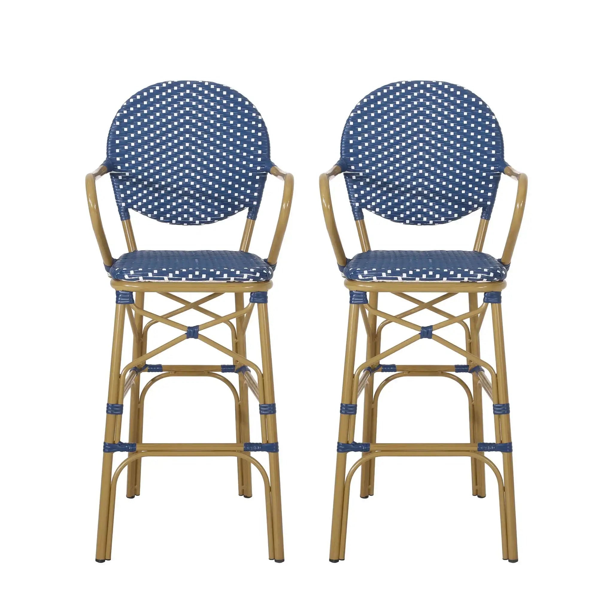 Outdoor Wicker And Aluminum French Barstools (Set of 2)