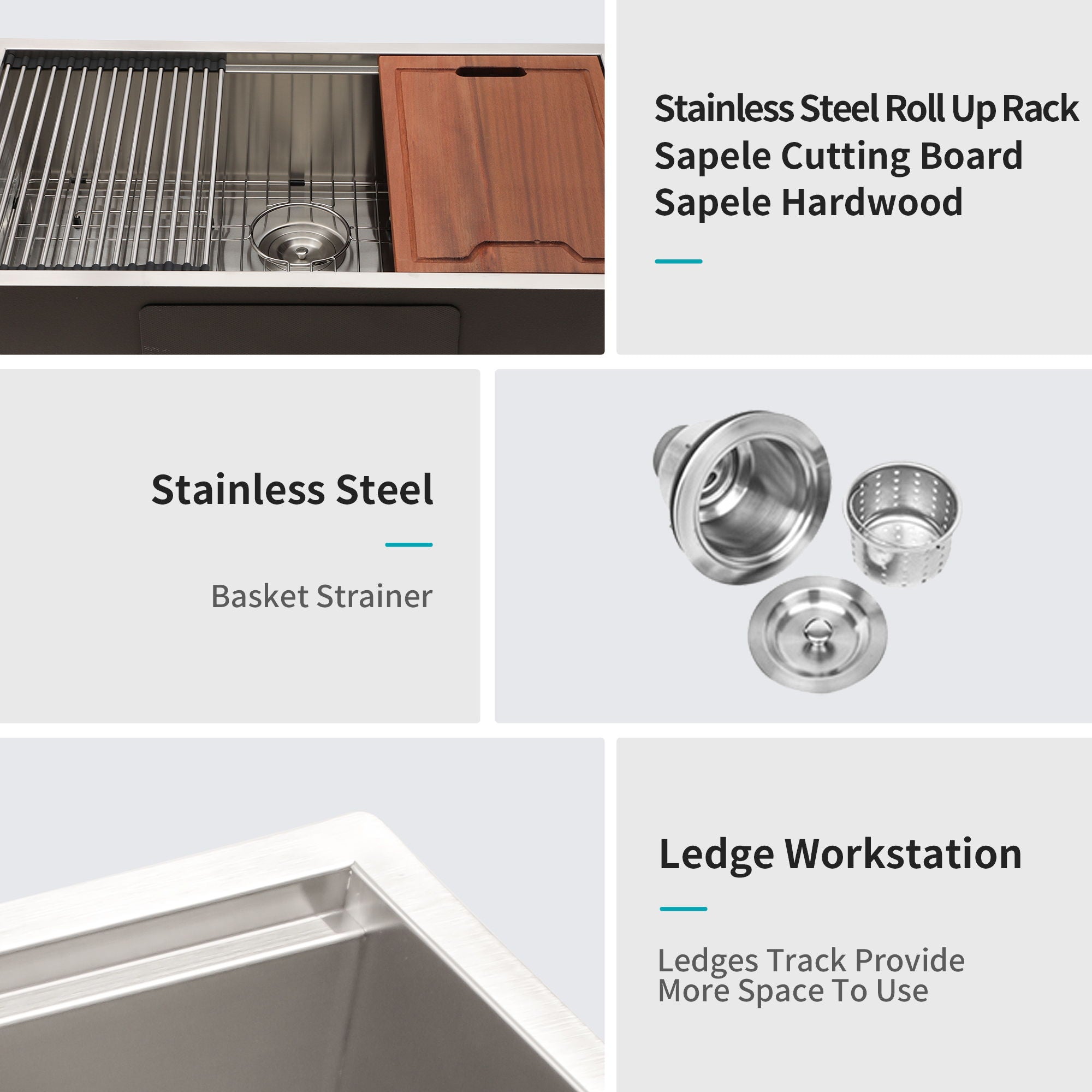 Single Bowl, Undermount Workstation, Kitchen Sink With Accessories