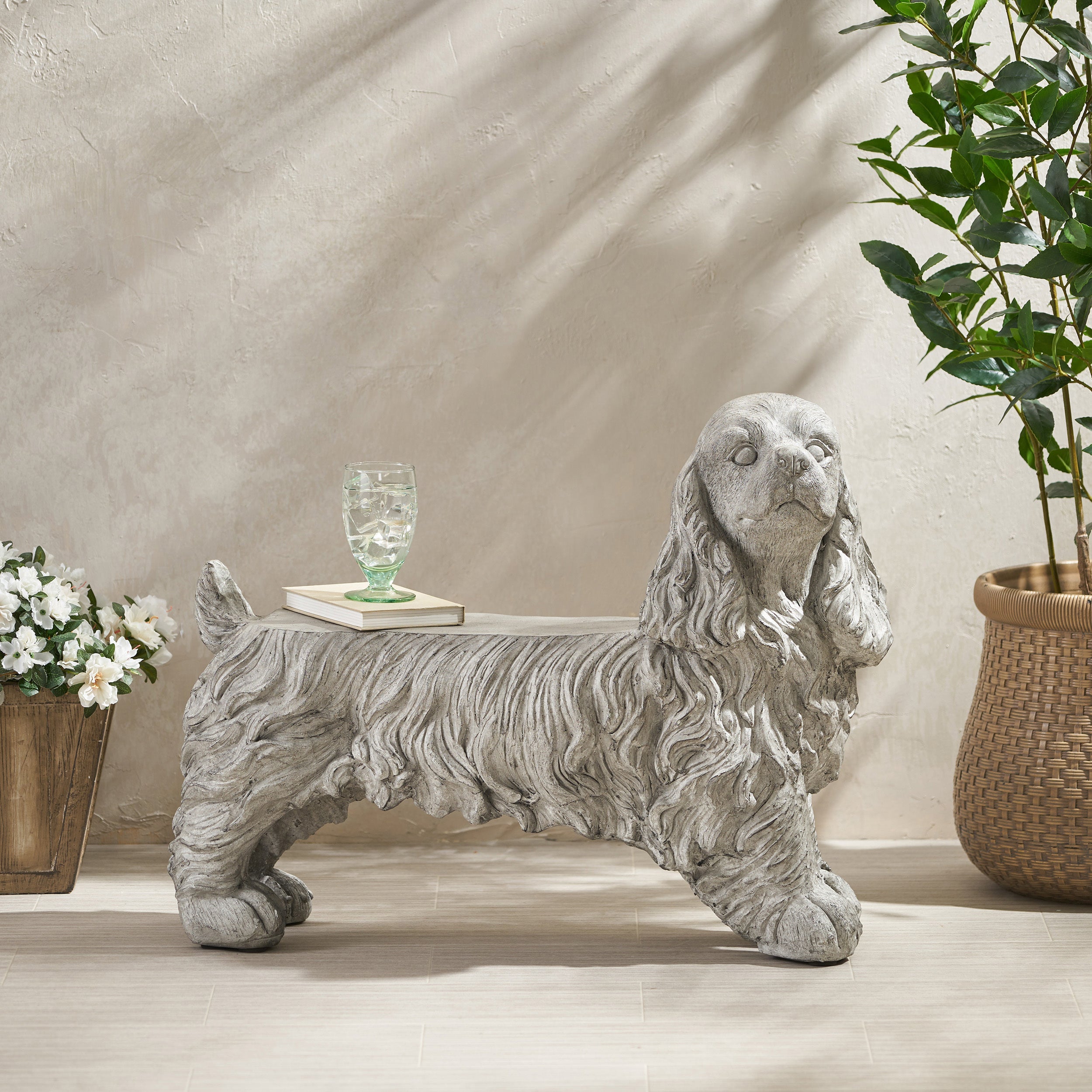 Cocker spaniel outdoor bench