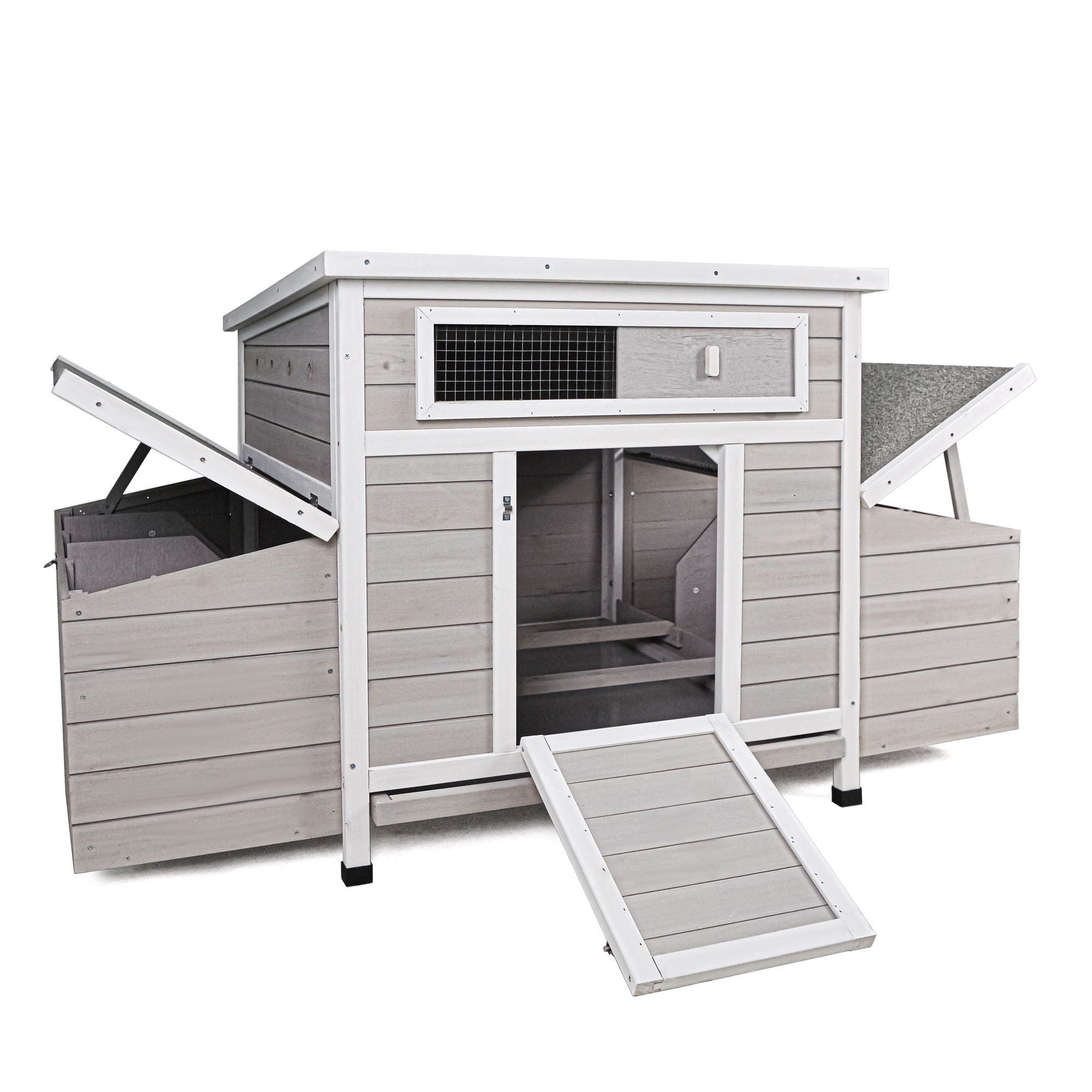 Large Chicken Coop Outdoor Hen House With 2 Sides Nesting Boxes - Gray / White Matte